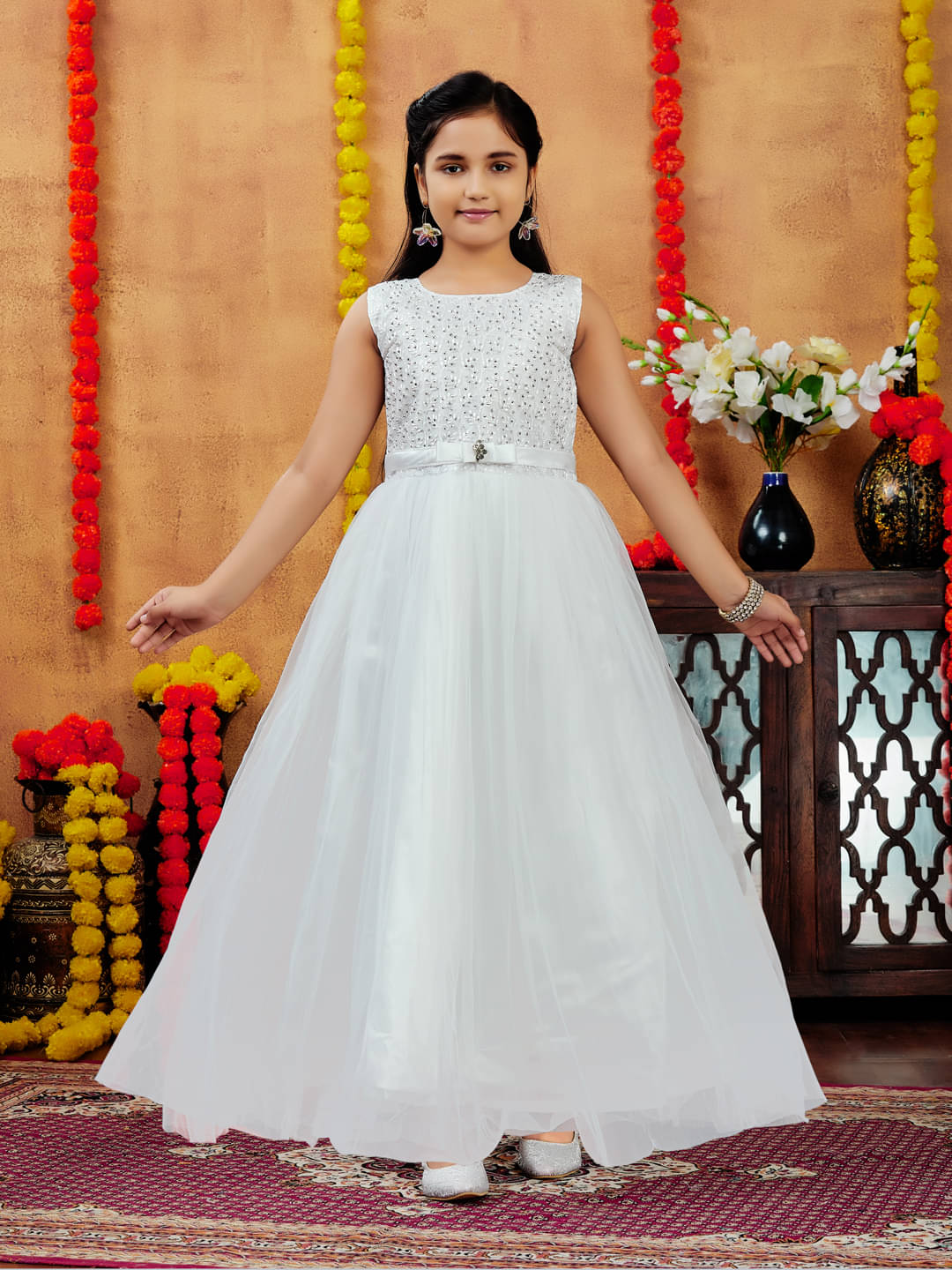 Aarika Net Gown For Girls ( Pack of 1 , White ) Aarika Net Gown For Girls ( Pack of 1 , White )