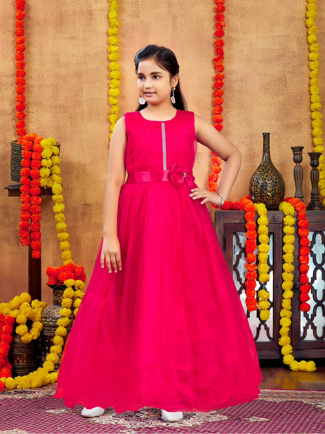 Aarika Net Gown For Girls ( Pack of 1 , Red )