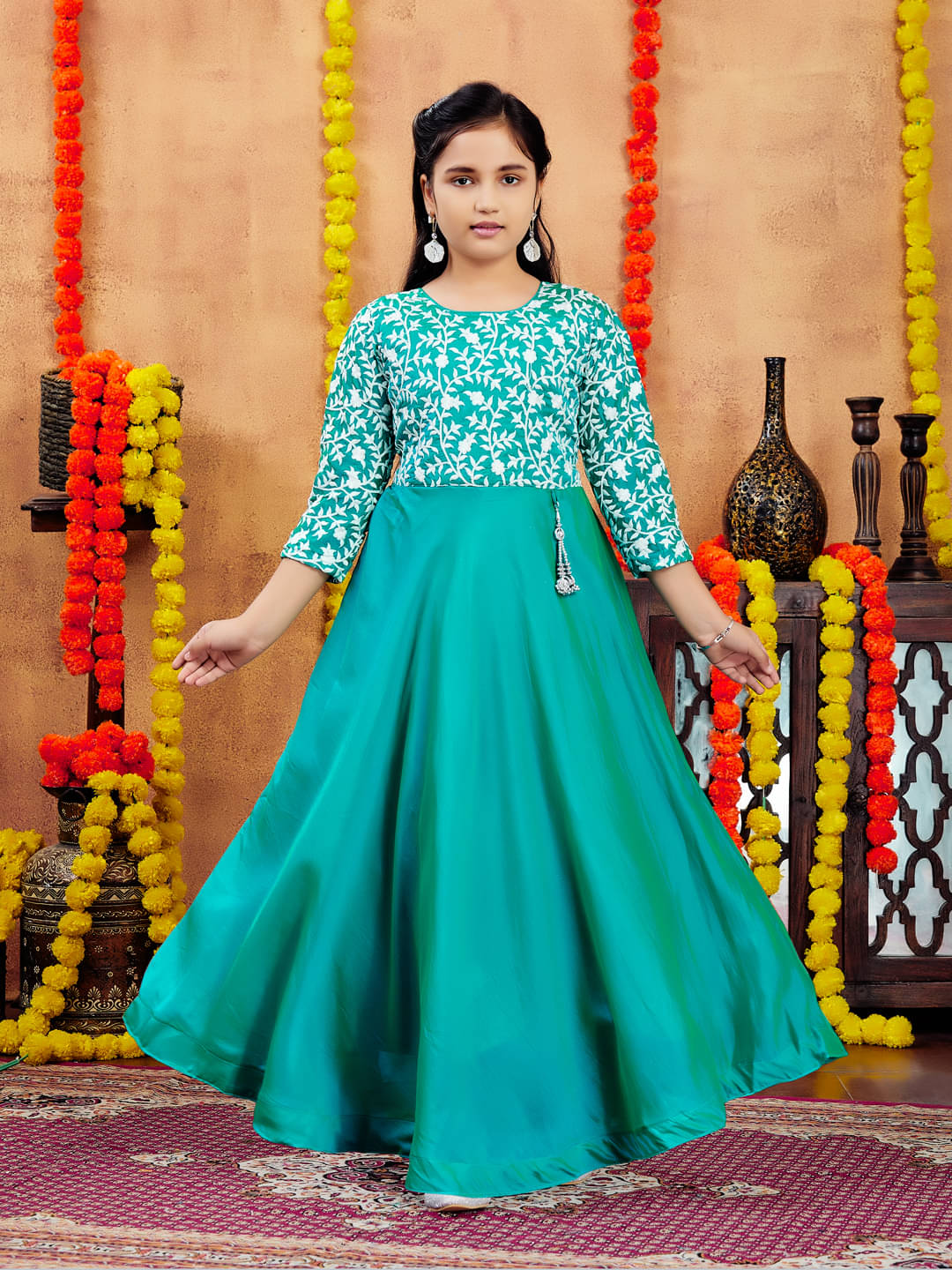 Aarika Silk Gown For Girls ( Pack of 1 , Turquoise ) Aarika Silk Gown For Girls ( Pack of 1 , Turquoise )