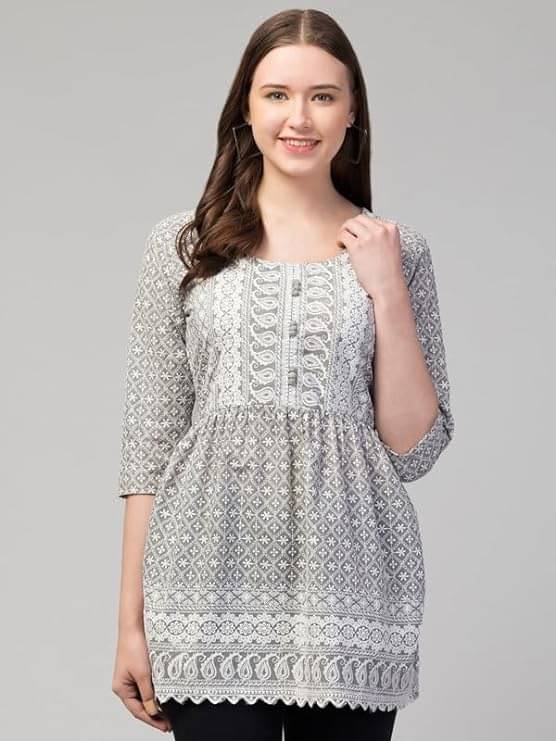     			Aura Glam Women's Cotton A-Line Top ( Grey )