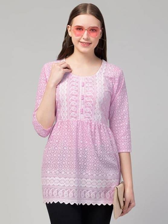 Aura Glam Women's Cotton A-Line Top ( Pink ) Aura Glam Women's Cotton A-Line Top ( Pink )