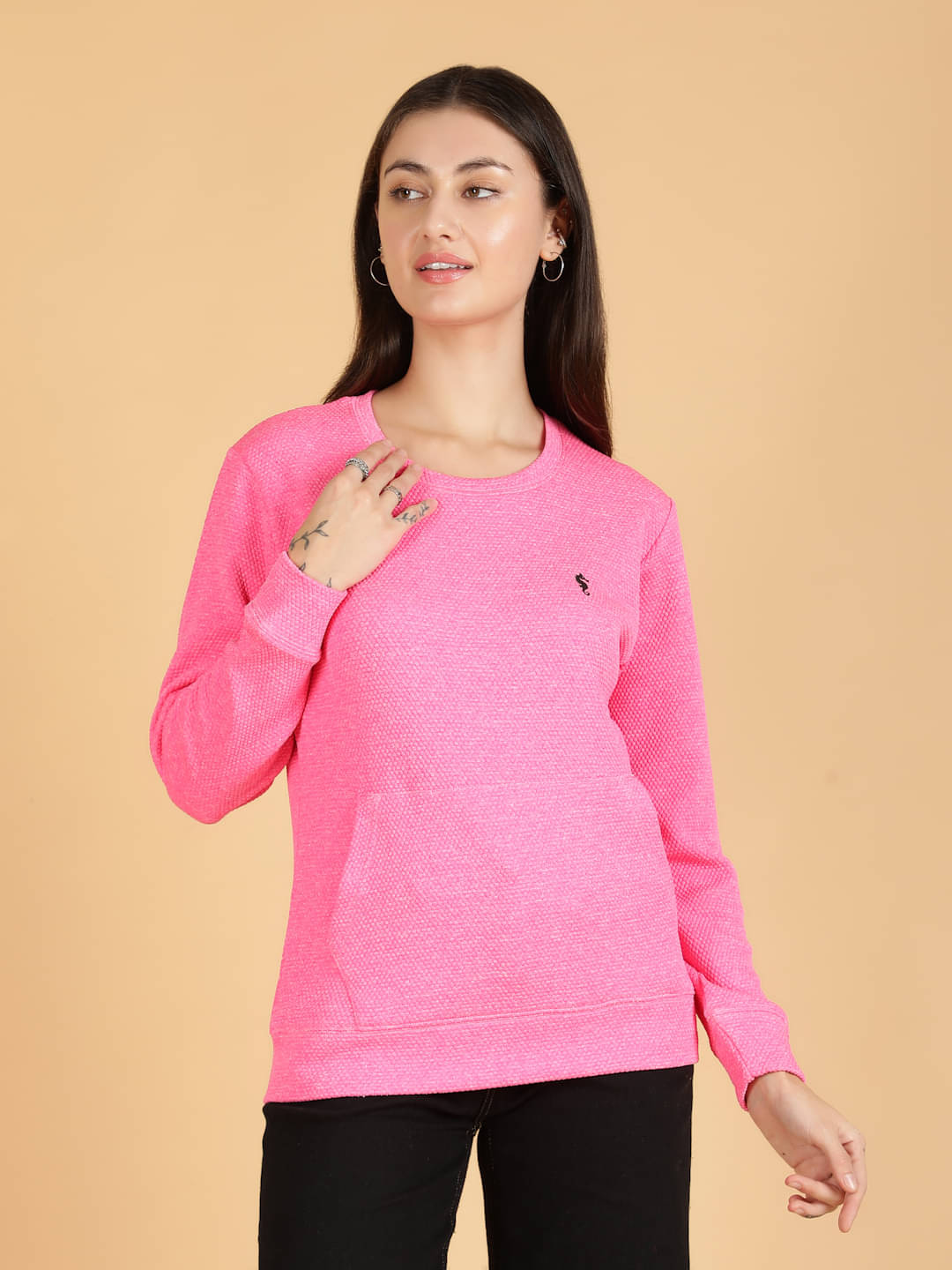     			EPPE Women Cotton Blend Round Neck Sweatshirt ( Pink )