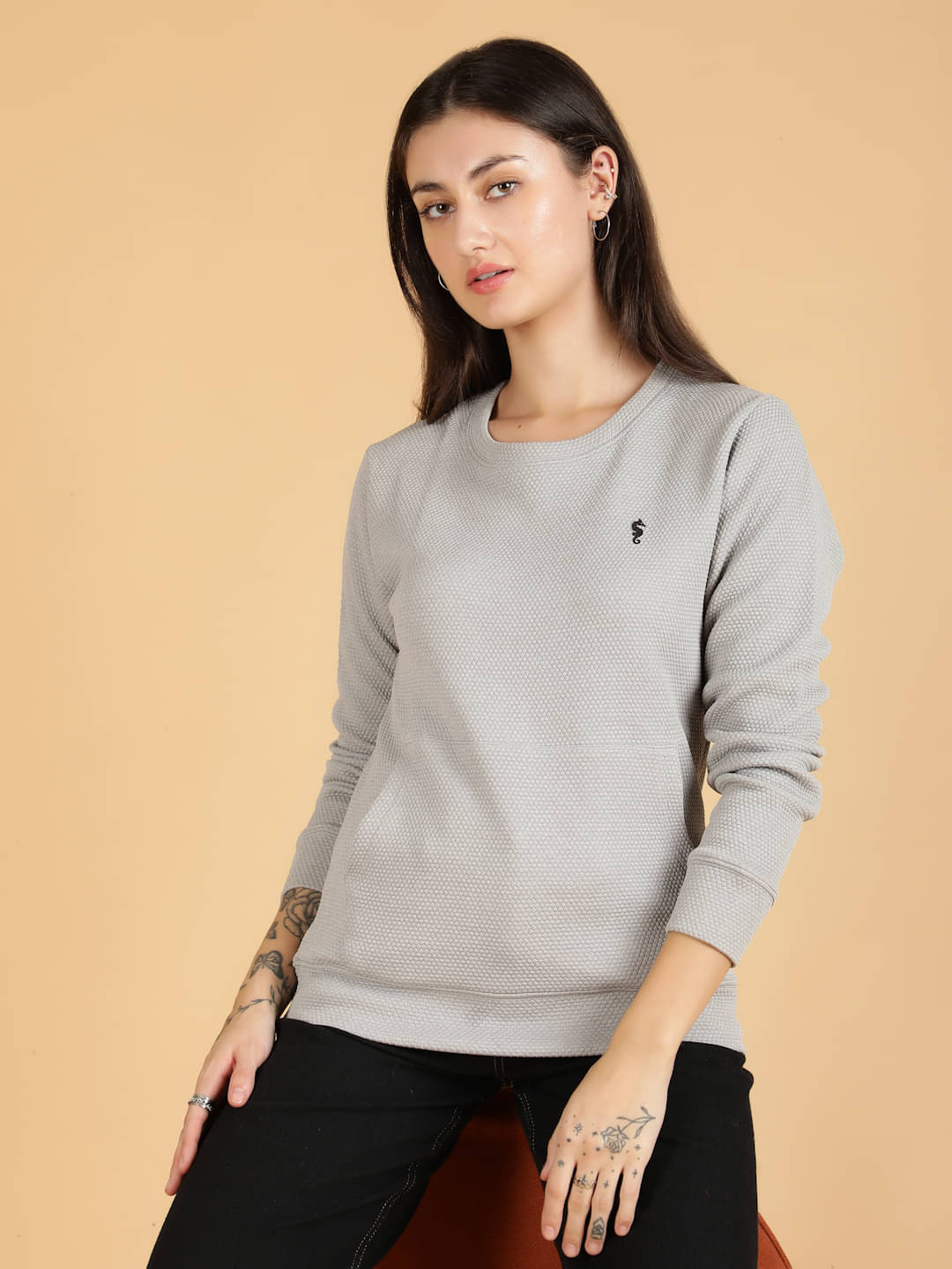 EPPE Women Cotton Blend Round Neck Sweatshirt ( Grey ) EPPE Women Cotton Blend Round Neck Sweatshirt ( Grey )