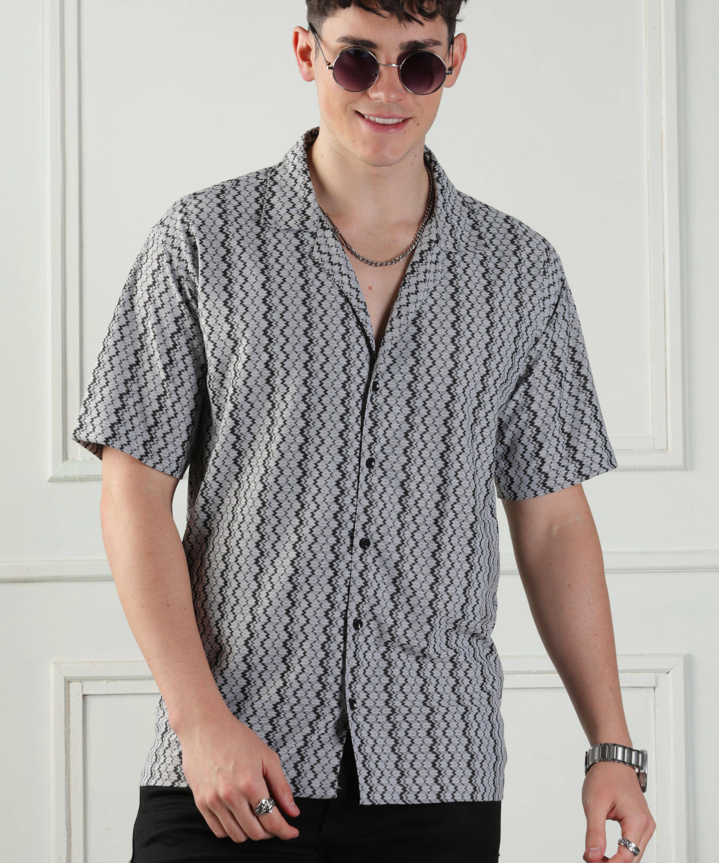 FOXTER Polyester Regular Fit Printed Full Sleeves Men's Casual Shirt - Grey ( Pack of 1 )