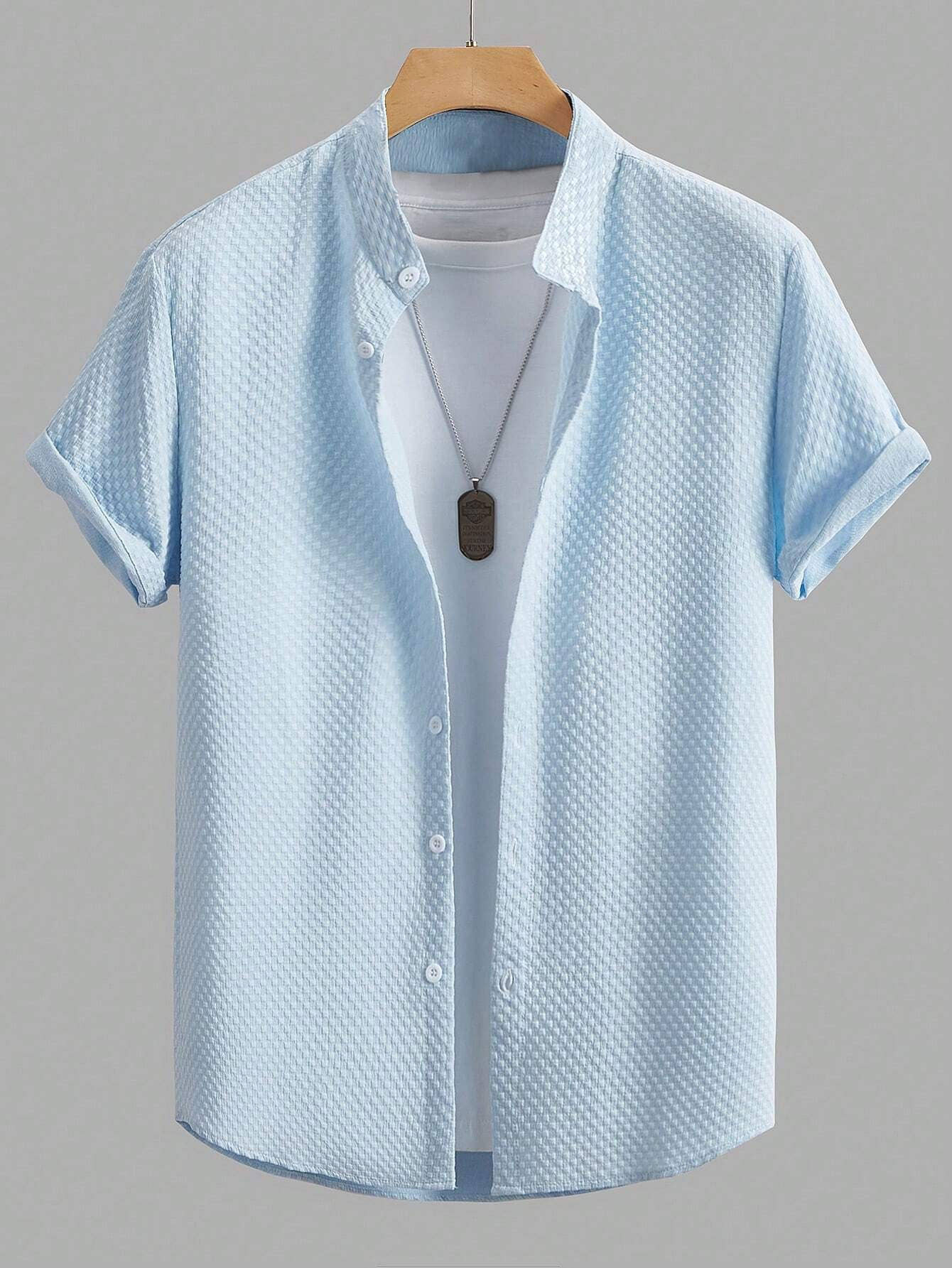FOXTER Polyester Regular Fit Popcorn Textured Half Sleeves Men's Casual Shirt - White ( Pack of 1 )