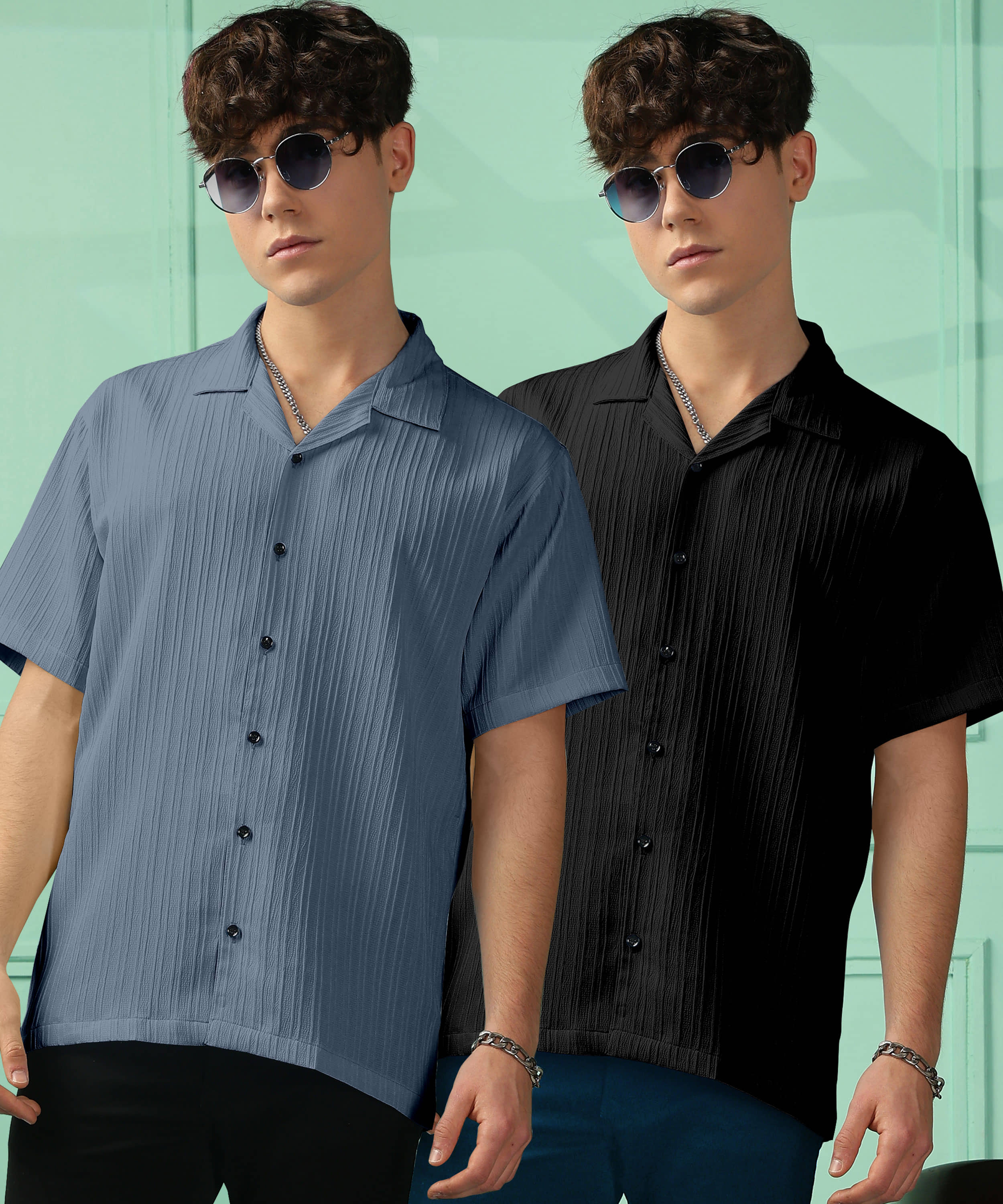 FOXTER Polyester Regular Fit Solids Half Sleeves Men's Casual Shirt - Turquoise ( Pack of 1 )