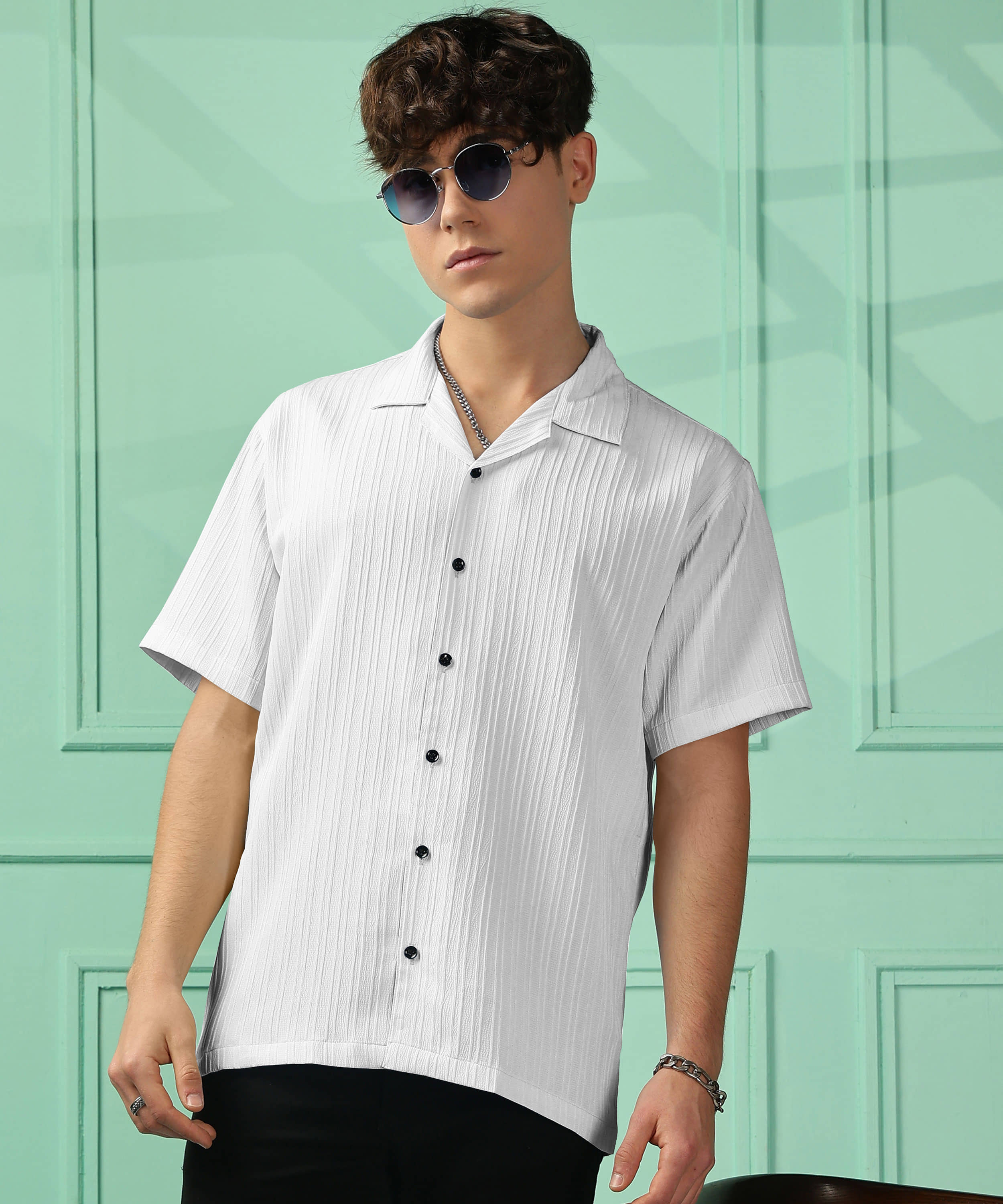 FOXTER Polyester Regular Fit Striped Half Sleeves Men's Casual Shirt - Black ( Pack of 1 )