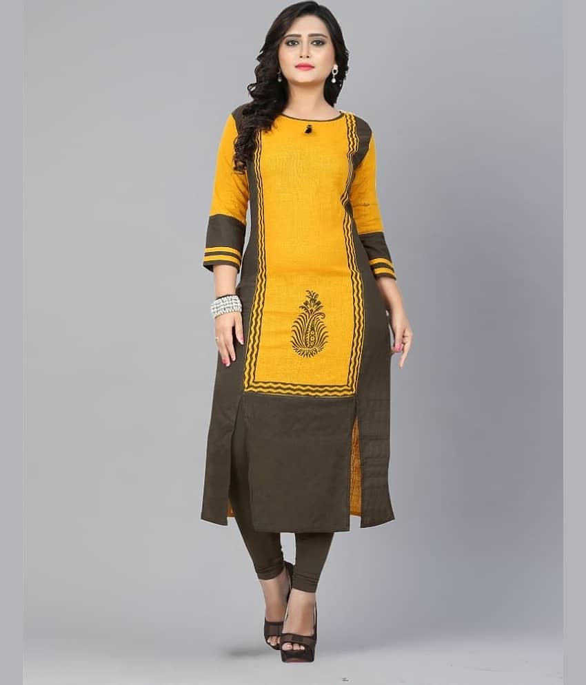 Gulmehak Pack of 1 Cotton Solid Straight Women's Kurti - ( Yellow ) - Kurtis, Tunics | Buy online on ZillyBuy