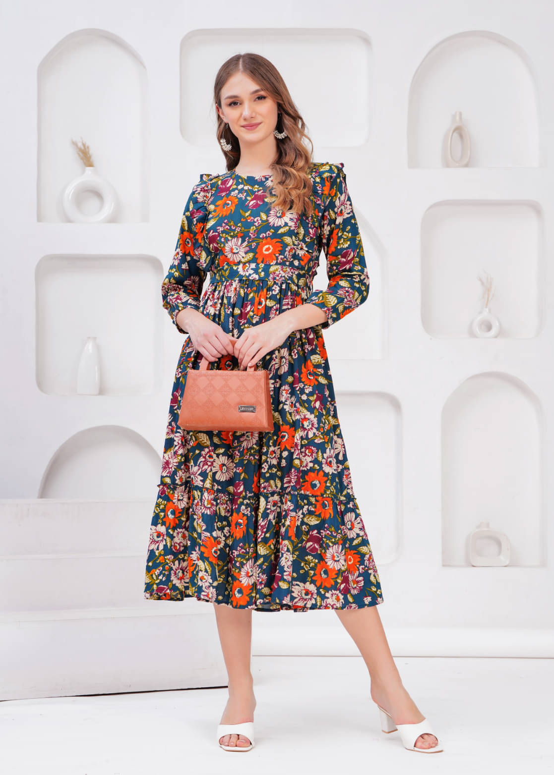 JC4U Women Viscose Printed Fit & Flare Dress ( Green ) JC4U Women Viscose Printed Fit & Flare Dress ( Green )