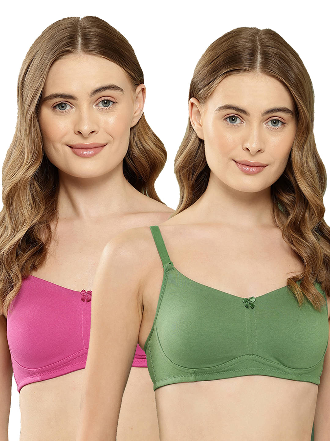     			Leading Lady Pack of 2 Cotton Non Padded T-Shirt Bra For Women ( Green )