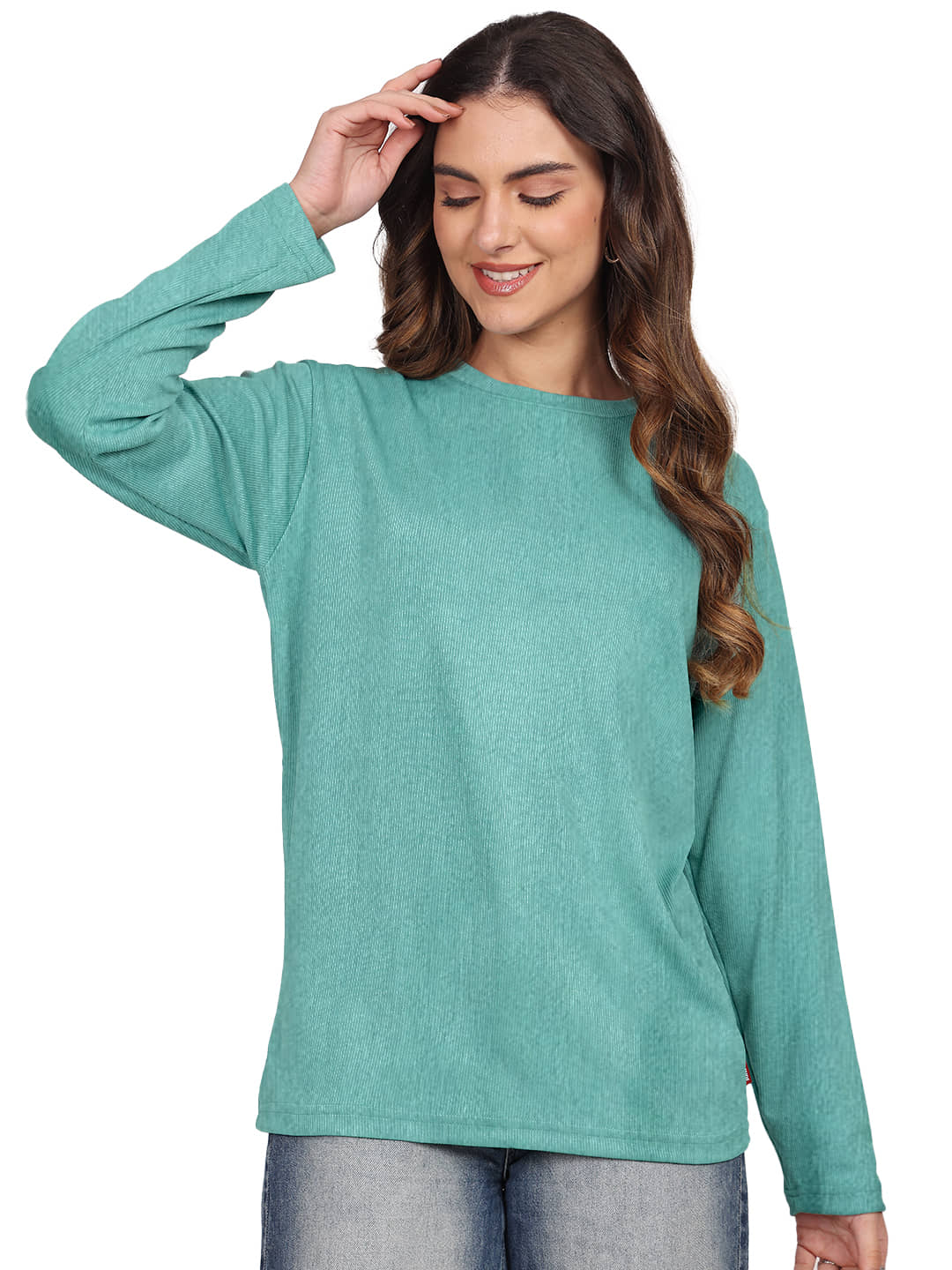Leotude Women Cotton Blend Solid Oversized Fit Round Neck T-Shirt ( Green )