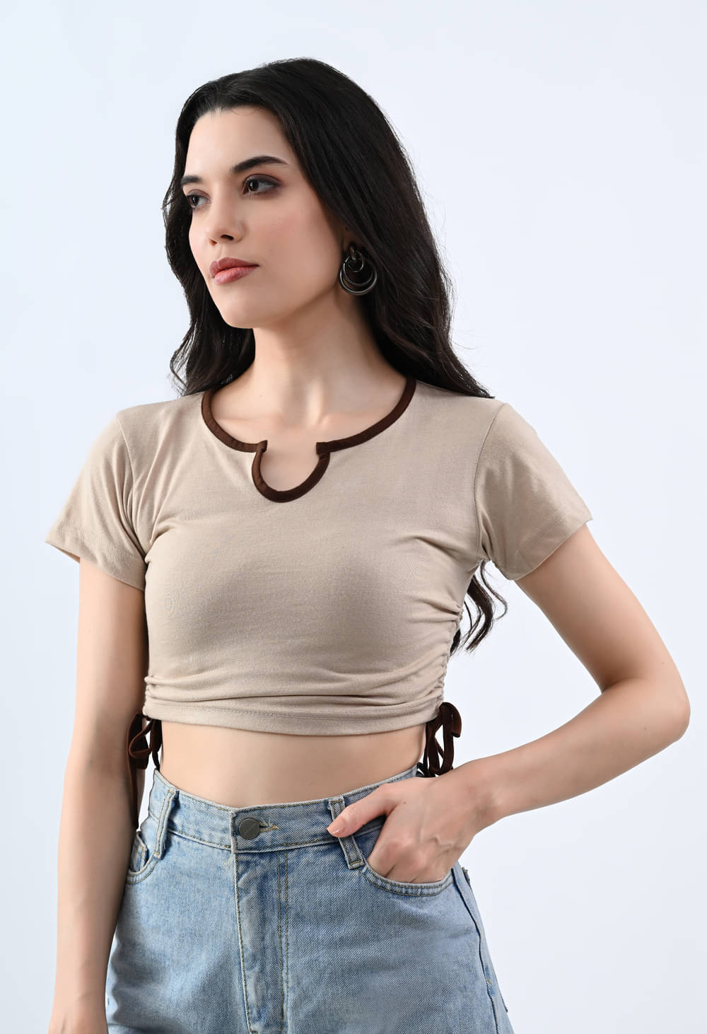     			Lime Women Cotton Solid Slim Fit Round Neck T-Shirt ( Beige )