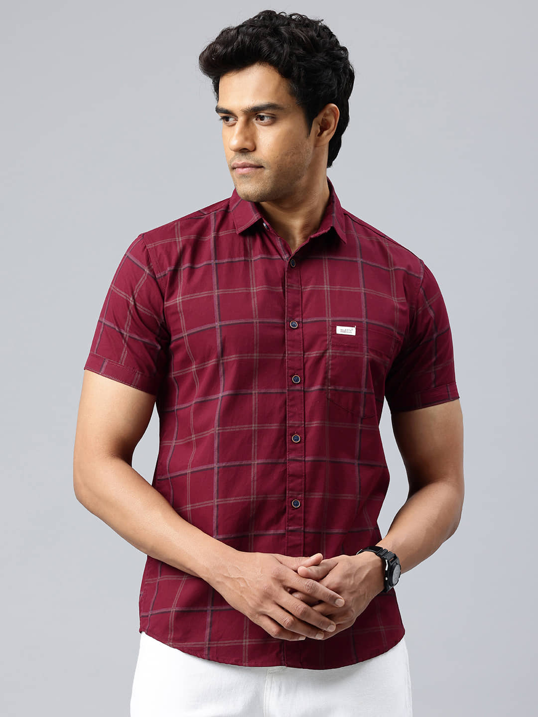 MAJESTIC MAN 100% Cotton Slim Fit Checks Half Sleeves Men's Casual Shirt - Maroon ( Pack of 1 )