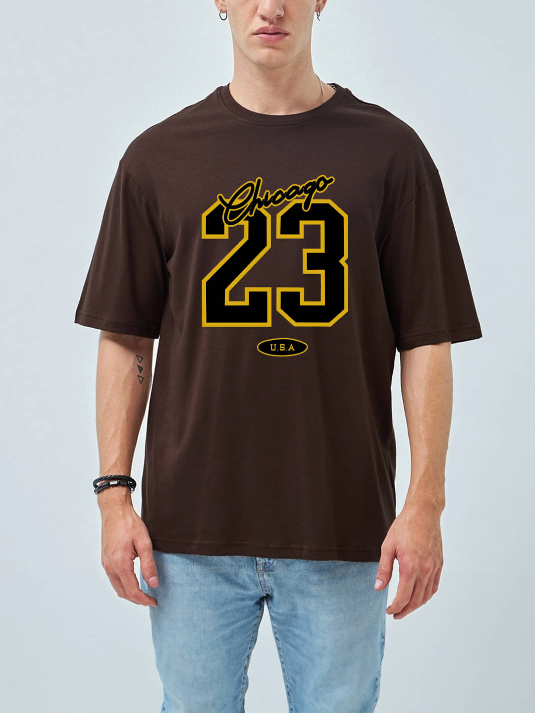 MANLINO Cotton Blend Oversized Fit Printed Half Sleeves Men's Round T-Shirt - Brown ( Pack of 1 ) MANLINO Cotton Blend Oversized Fit Printed Half Sleeves Men's Round T-Shirt - Brown ( Pack of 1 )