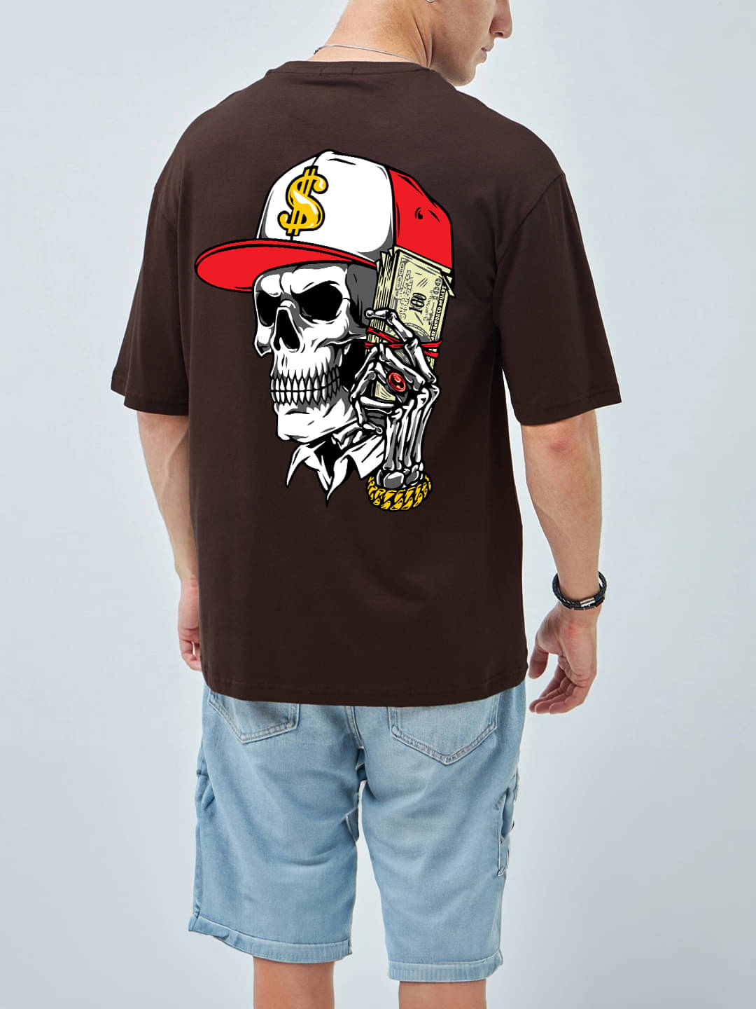     			MANLINO Men Cotton Blend Oversized Fit Printed T-Shirt ( Brown )