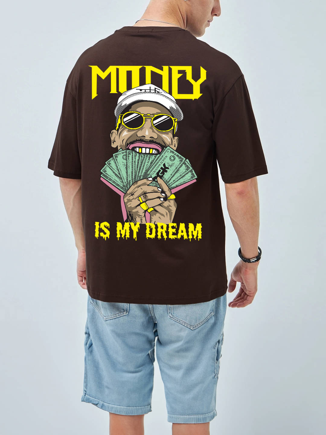     			MANLINO Men Cotton Blend Oversized Fit Printed T-Shirt ( Brown )