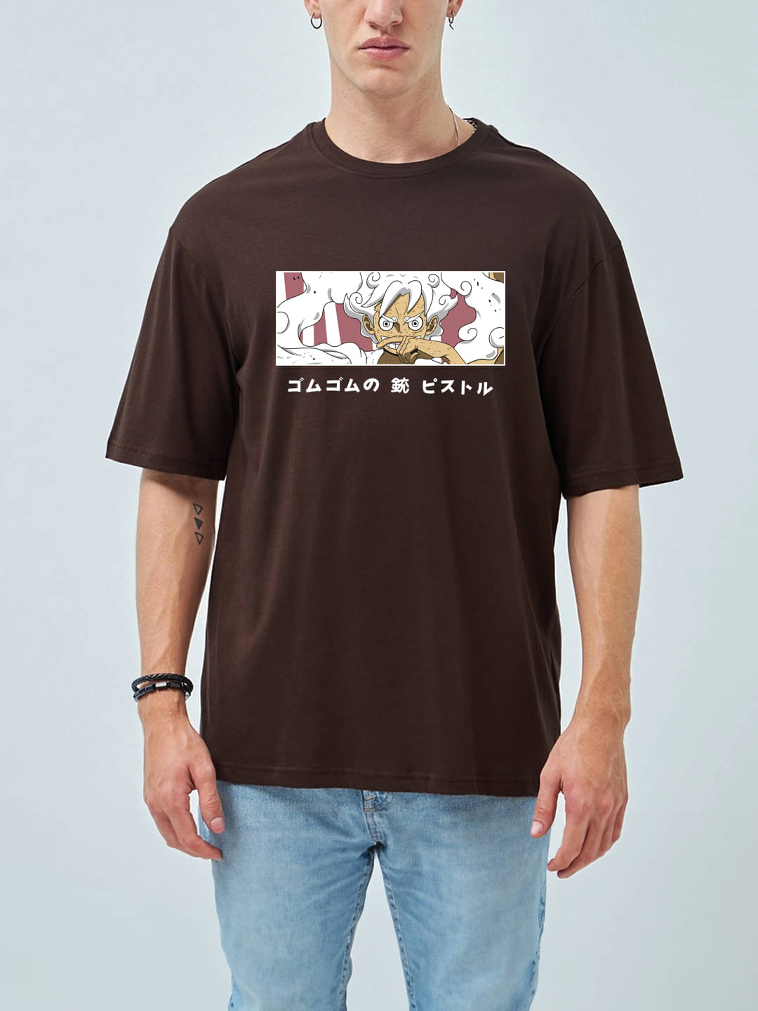    			MANLINO Cotton Blend Oversized Fit Printed Half Sleeves Men's Round T-Shirt - Brown ( Pack of 1 )