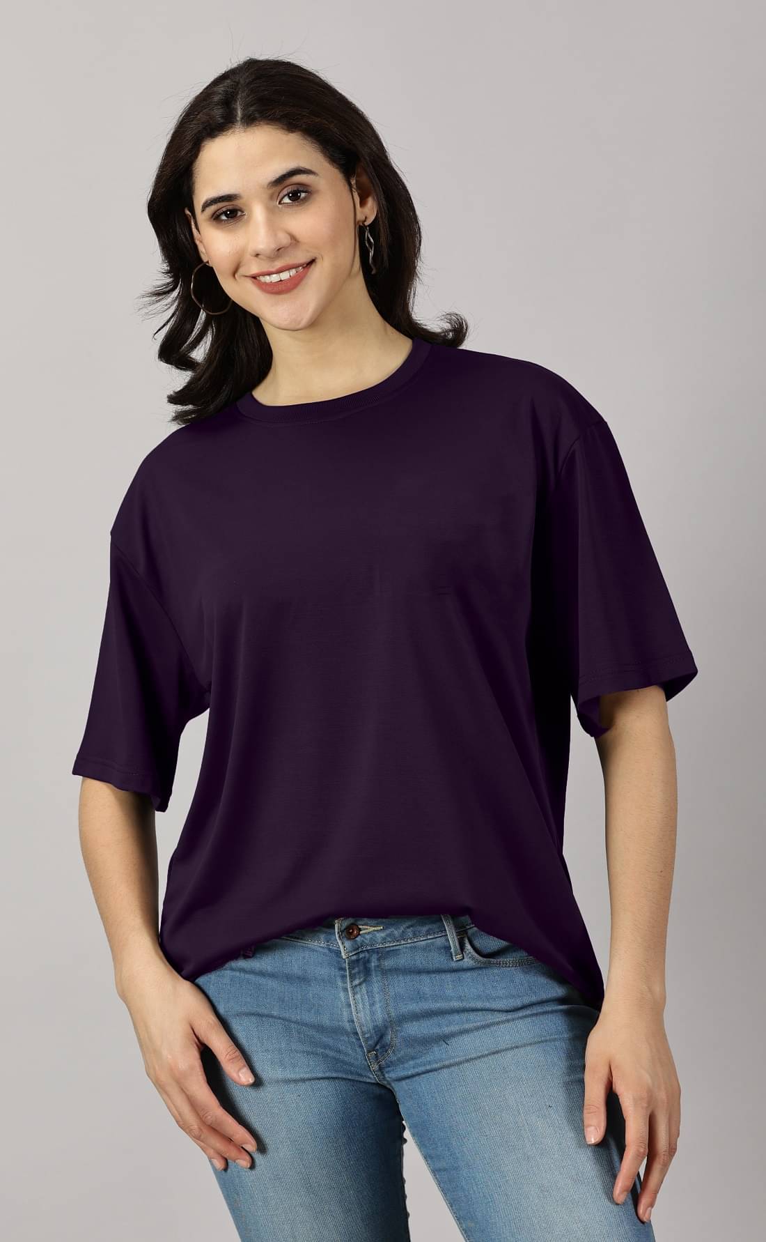RodZen Women Cotton Solid Oversized Fit Round Neck T-Shirt ( Purple ) RodZen Women Cotton Solid Oversized Fit Round Neck T-Shirt ( Purple )