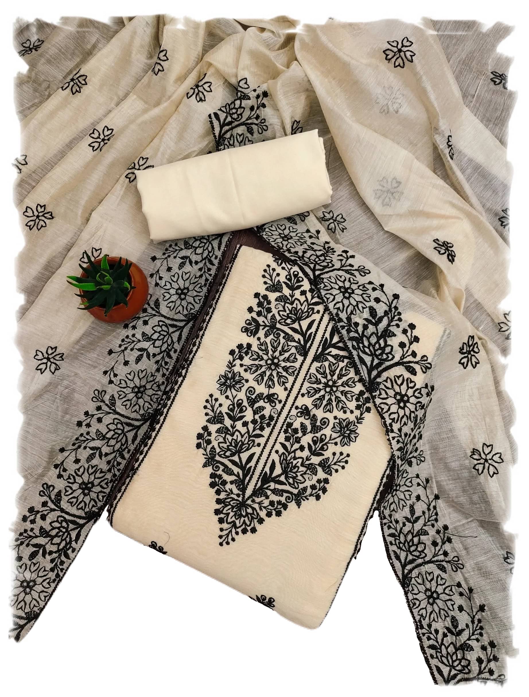     			Sidhidata Unstitched Chanderi Embroidered Dress Material - Cream ( Pack of 1 )