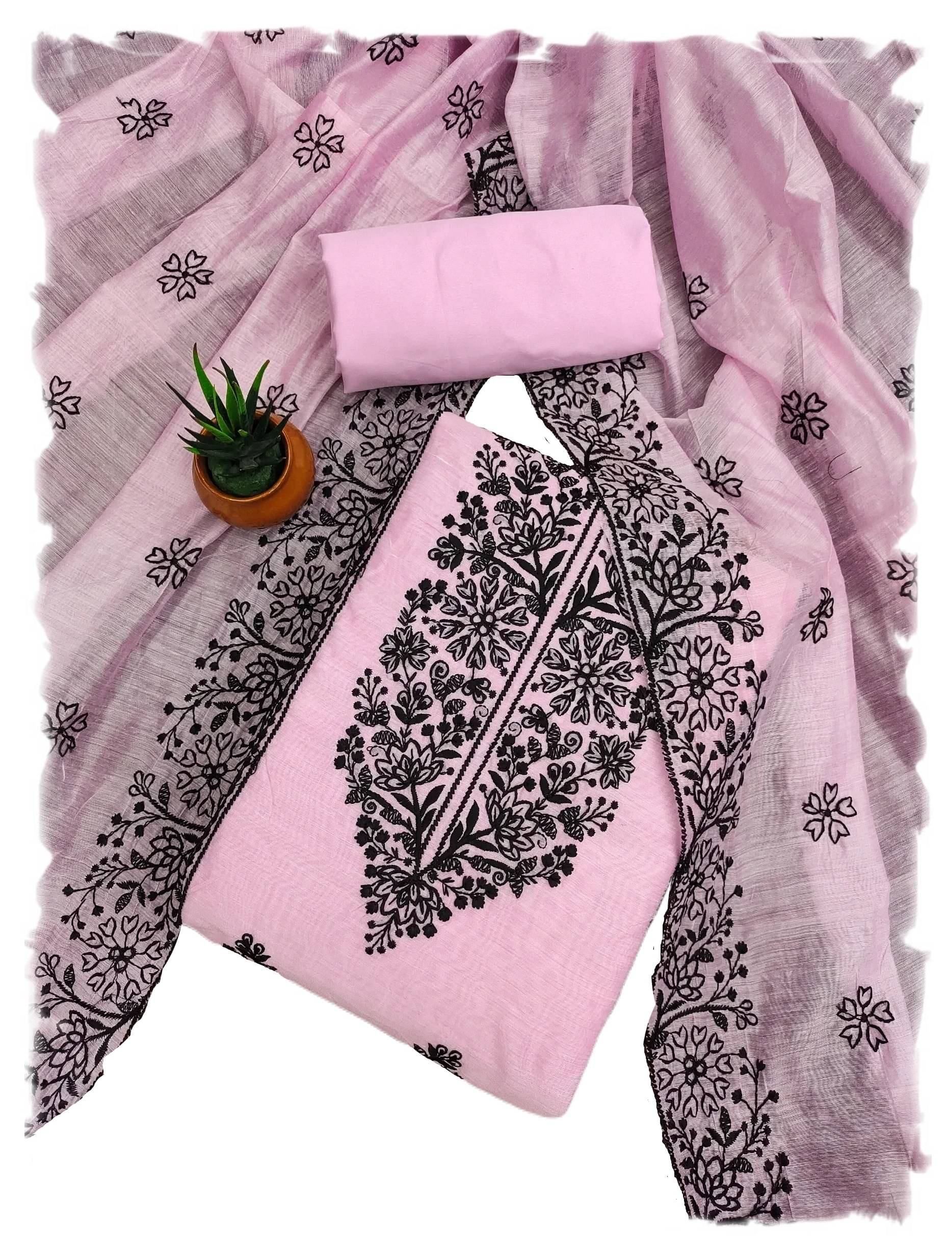 Sidhidata Unstitched Chanderi Embroidered Dress Material - Pink ( Pack of 1 )     			Sidhidata Unstitched Chanderi Embroidered Dress Material - Pink ( Pack of 1 )