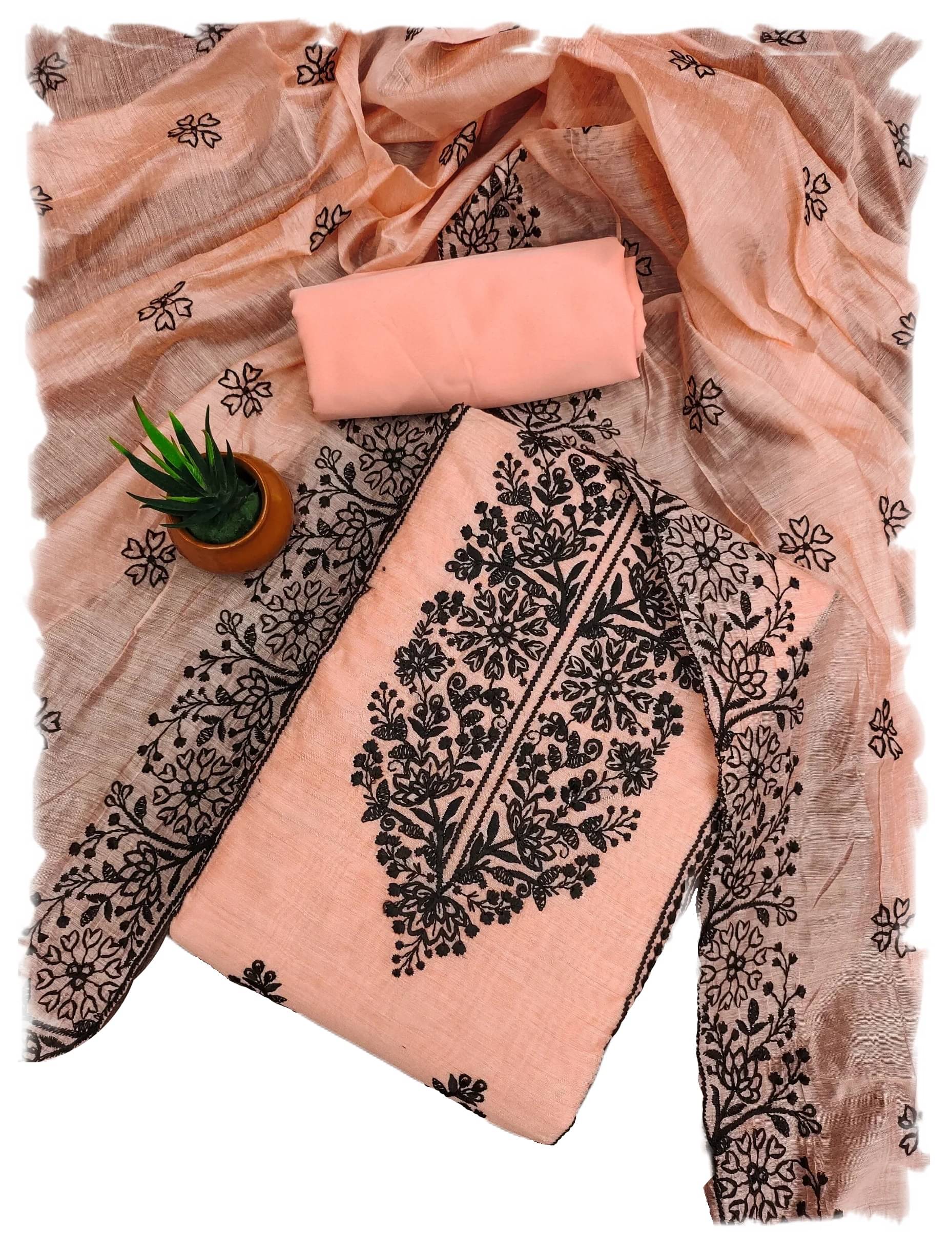     			Sidhidata Unstitched Chanderi Embroidered Dress Material - Orange ( Pack of 1 )