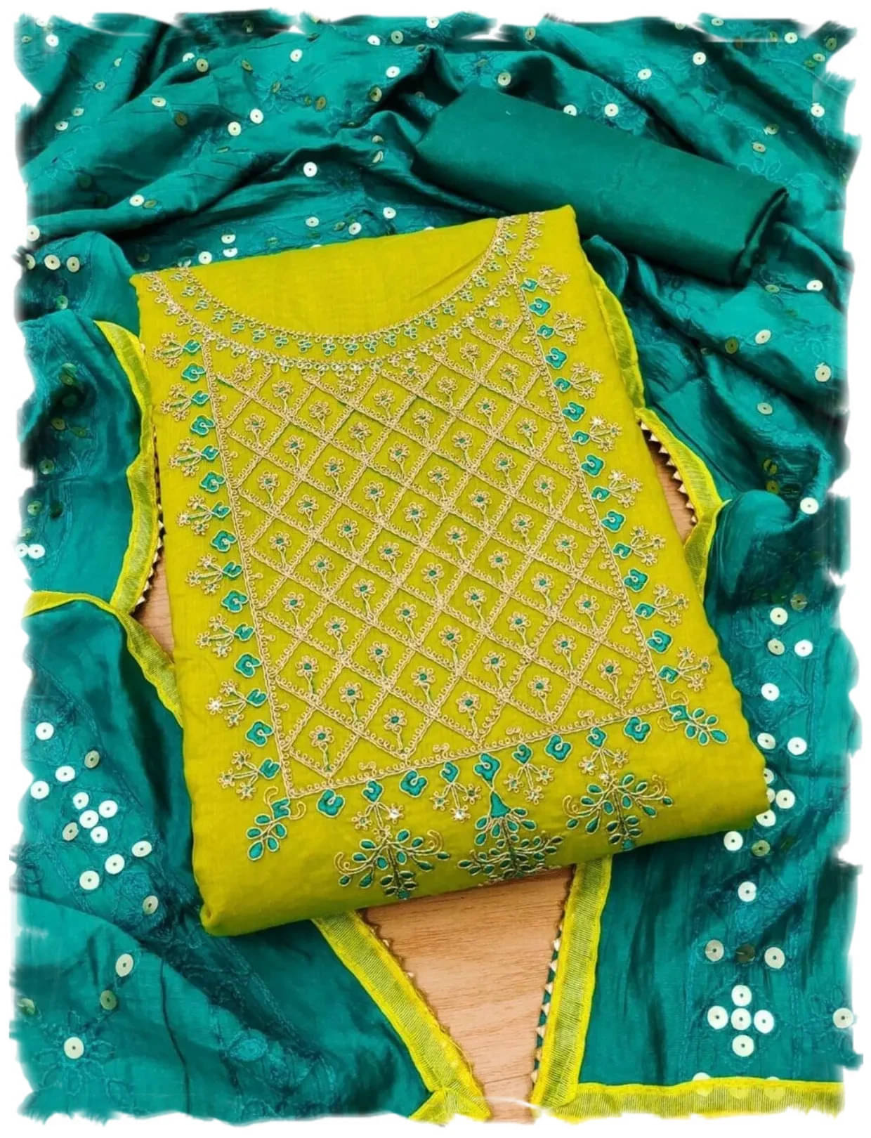 Sidhidata Unstitched Cotton Blend Embroidered Dress Material - Green ( Pack of 1 )     			Sidhidata Unstitched Cotton Blend Embroidered Dress Material - Green ( Pack of 1 )
