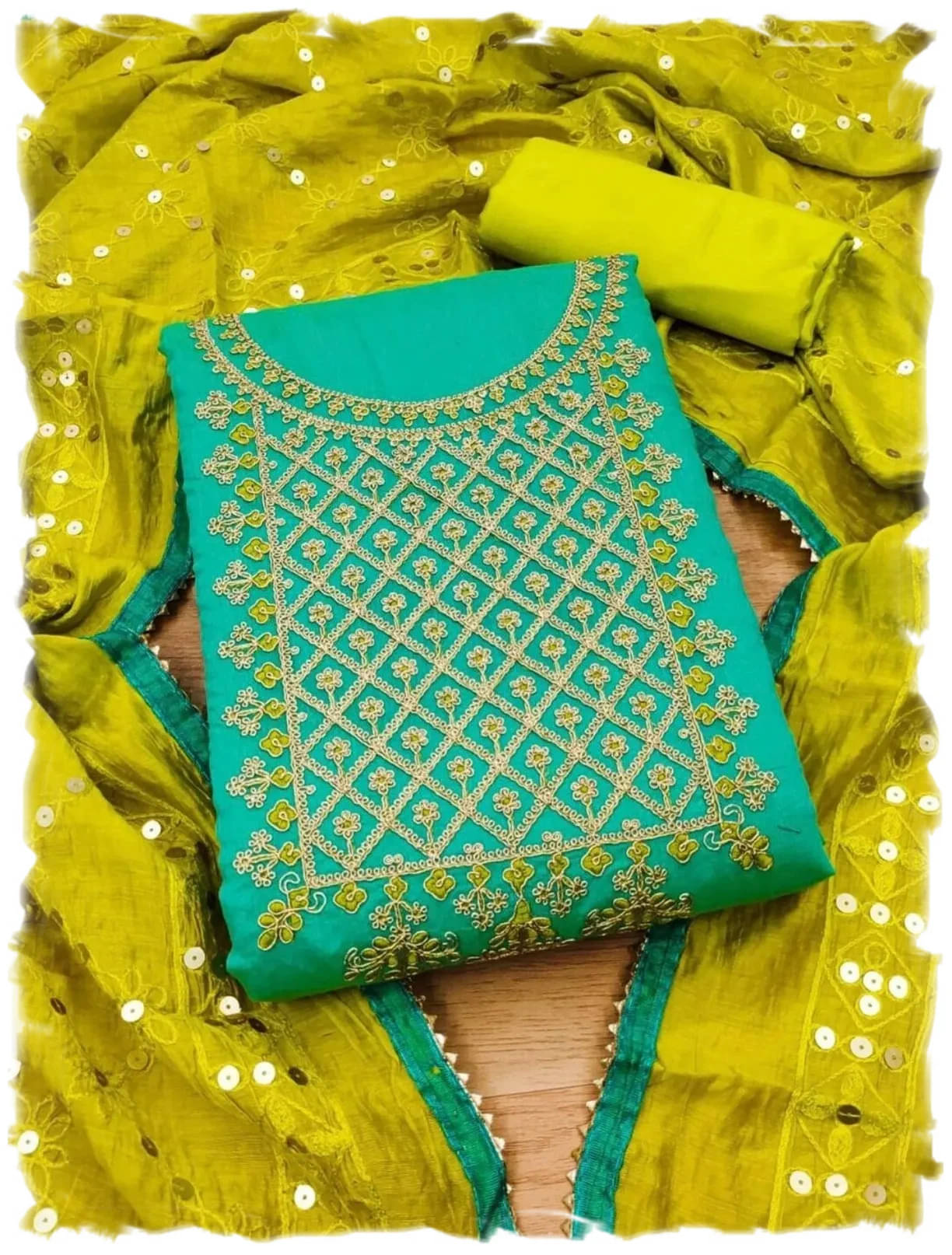     			Sidhidata Unstitched Cotton Blend Embroidered Dress Material - Sea Green ( Pack of 1 )