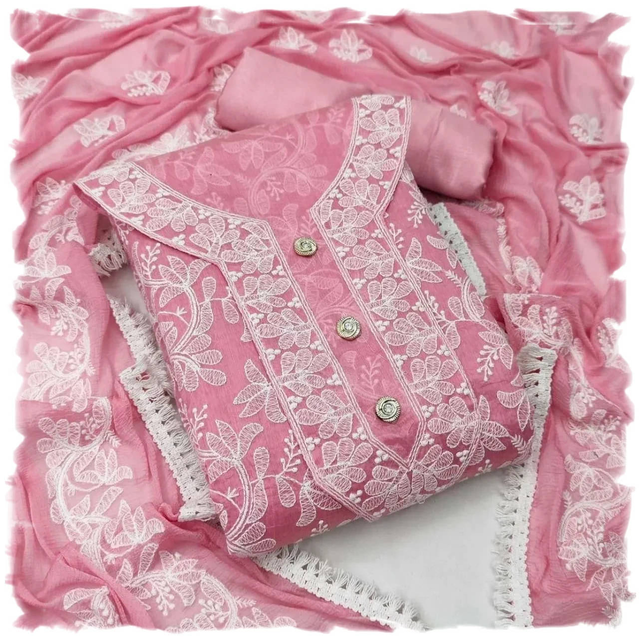 Sidhidata Unstitched Cotton Blend Embroidered Dress Material - Pink ( Pack of 1 ) Sidhidata Unstitched Cotton Blend Embroidered Dress Material - Pink ( Pack of 1 )