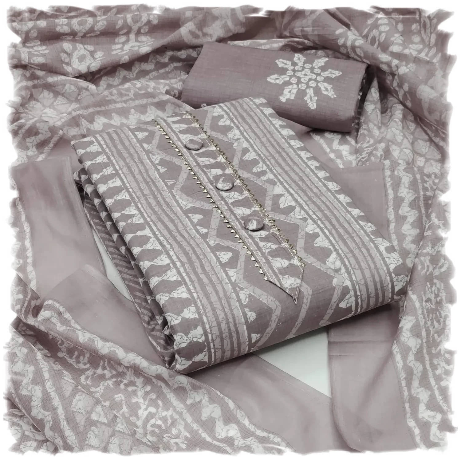     			Sidhidata Unstitched Cotton Blend Printed Dress Material - Grey Melange ( Pack of 1 )