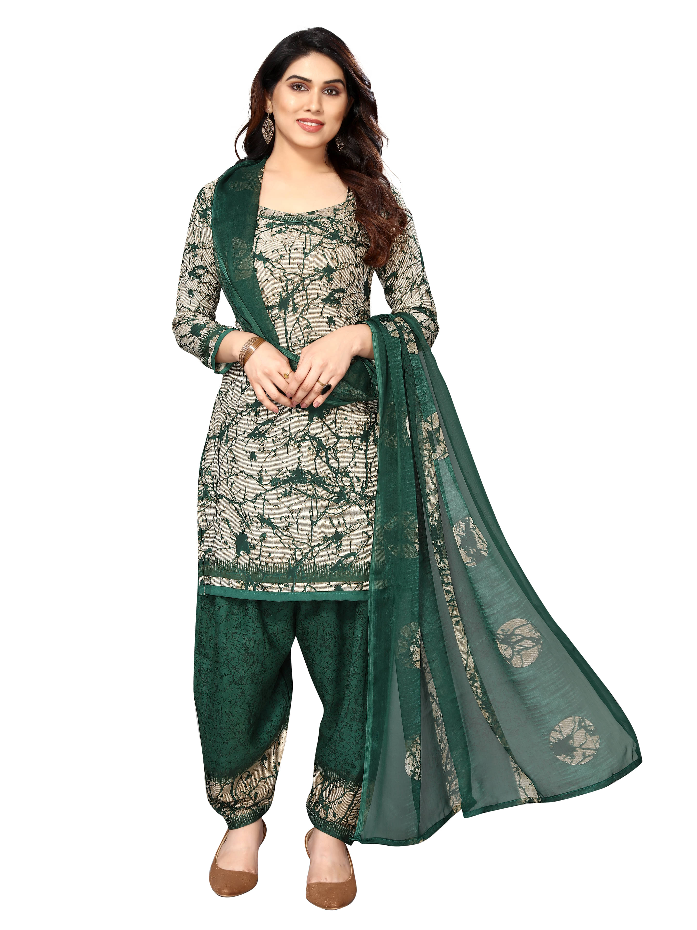    			Sidhidata Unstitched Crepe Printed Dress Material - Green ( Pack of 1 )