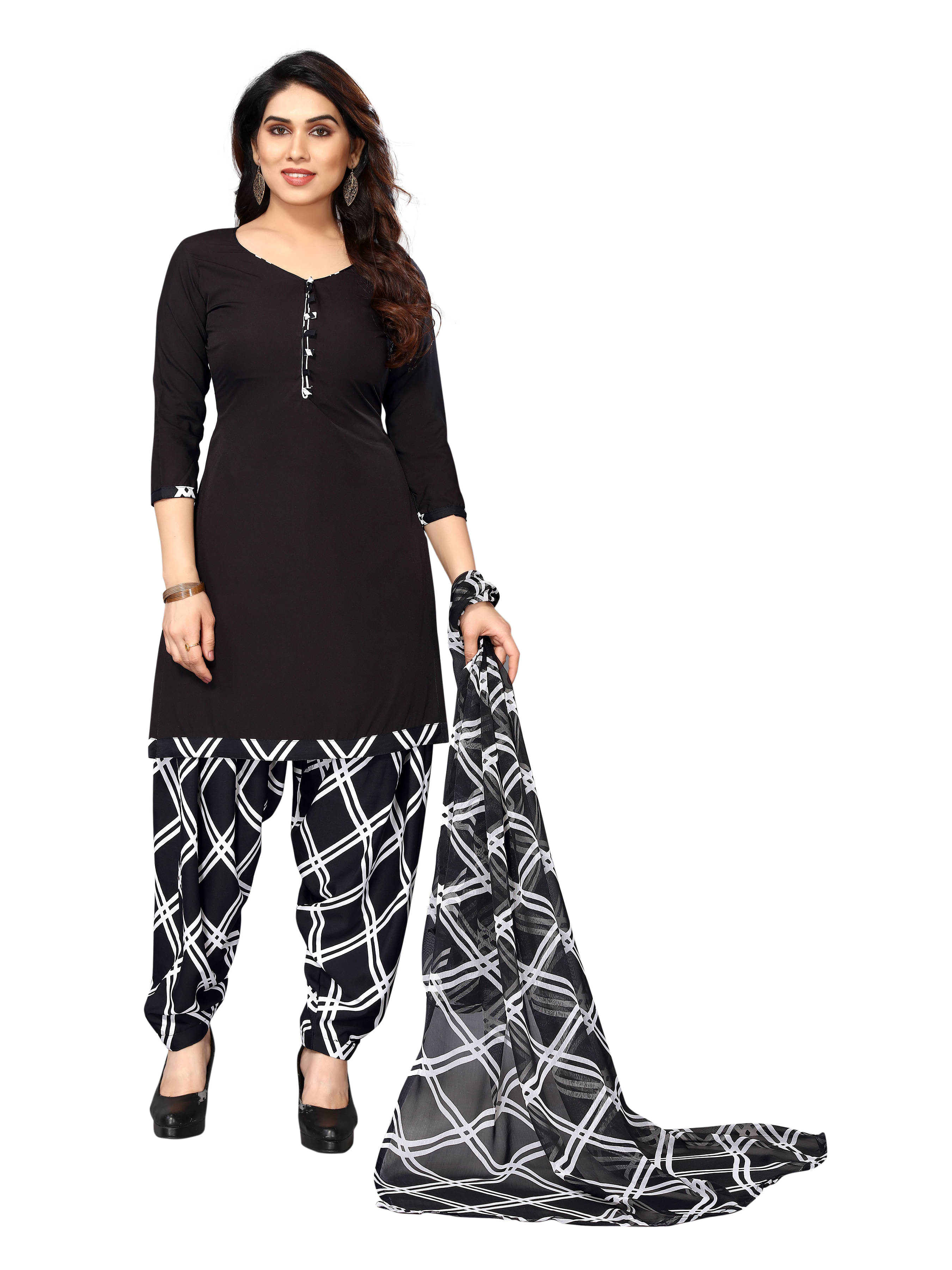     			Sidhidata Unstitched Crepe Printed Dress Material - Black ( Pack of 1 )