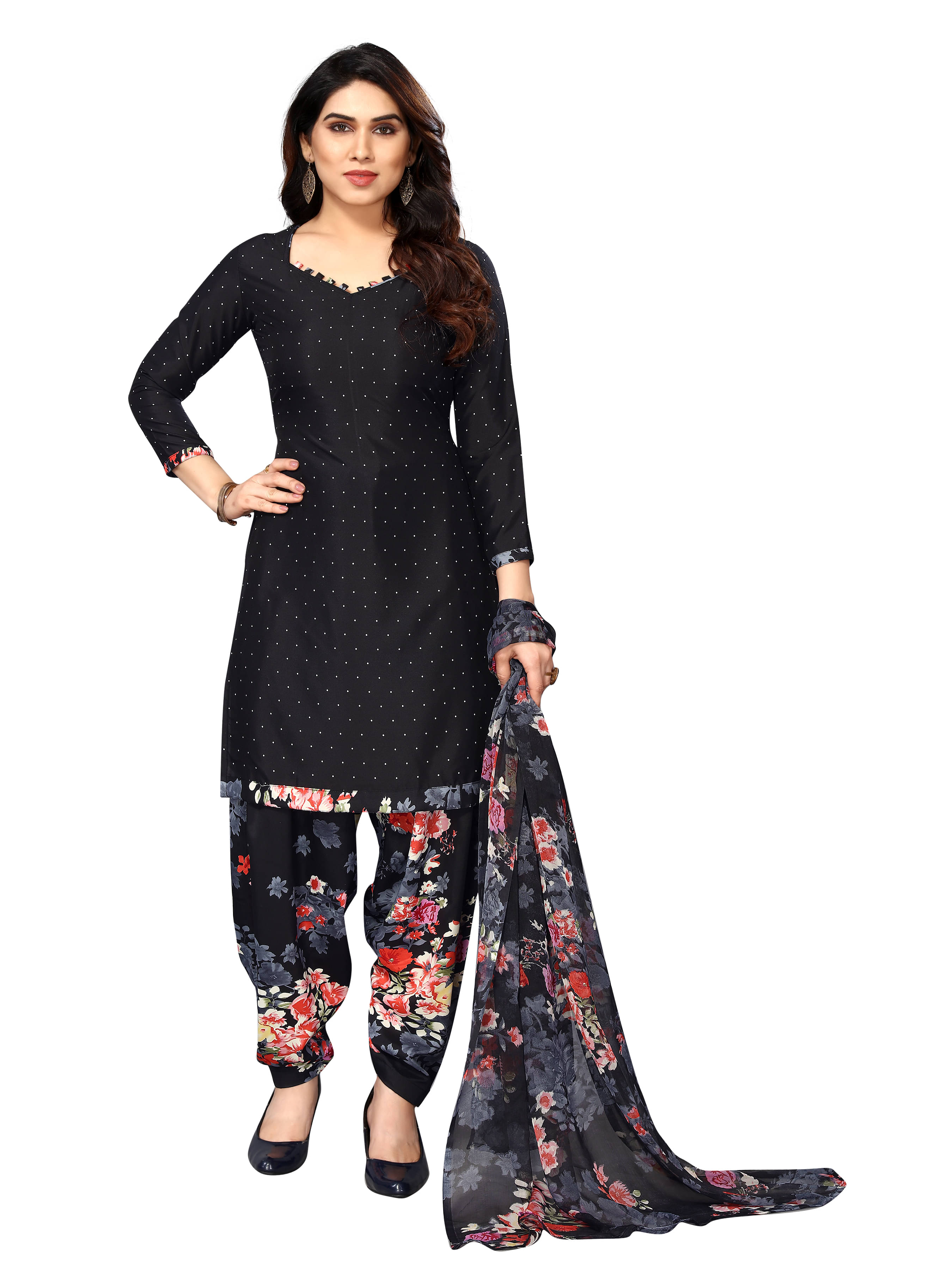     			Sidhidata Unstitched Crepe Printed Dress Material - Dark Grey ( Pack of 1 )