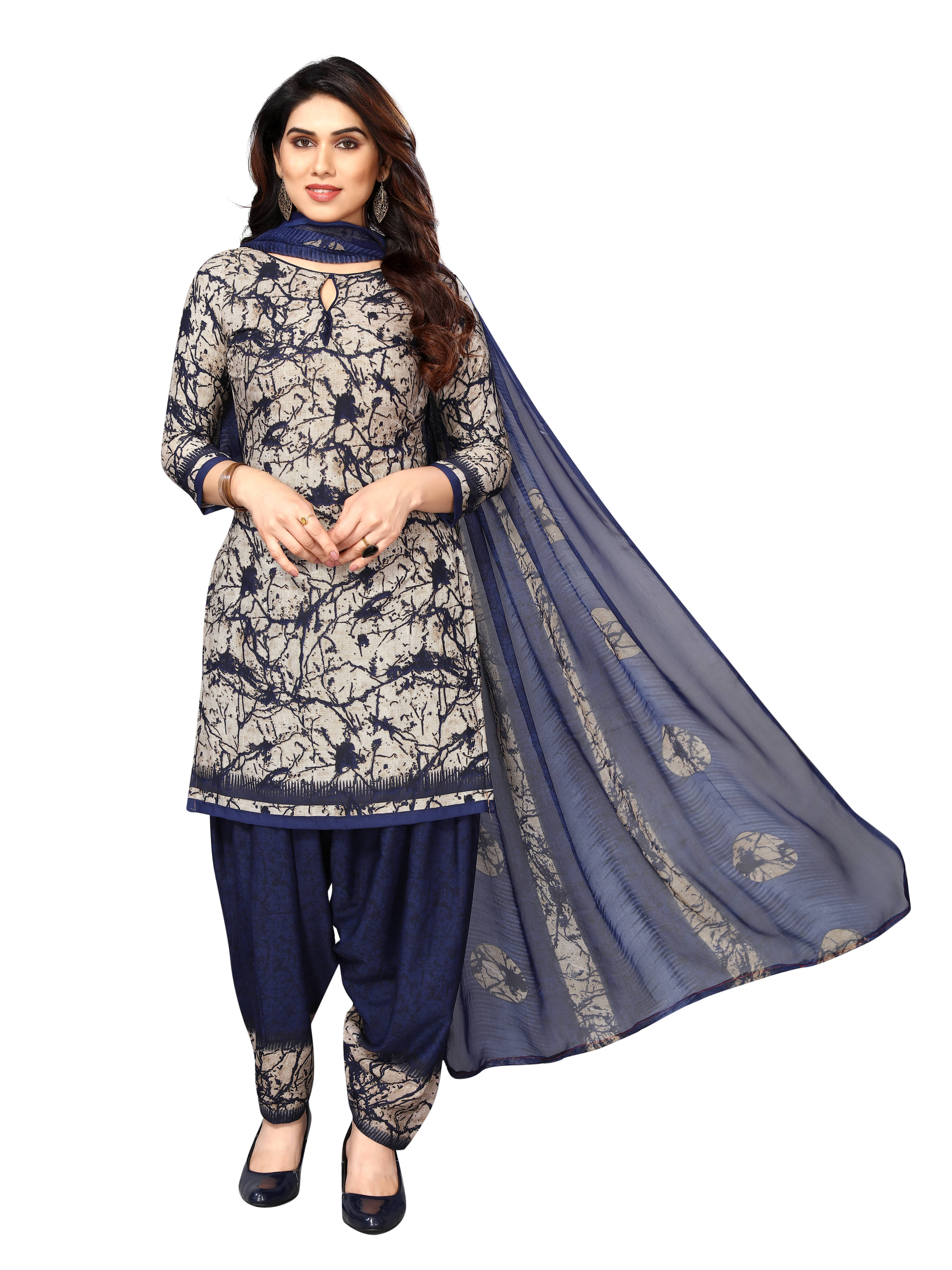     			Sidhidata Unstitched Crepe Printed Dress Material - Blue ( Pack of 1 )