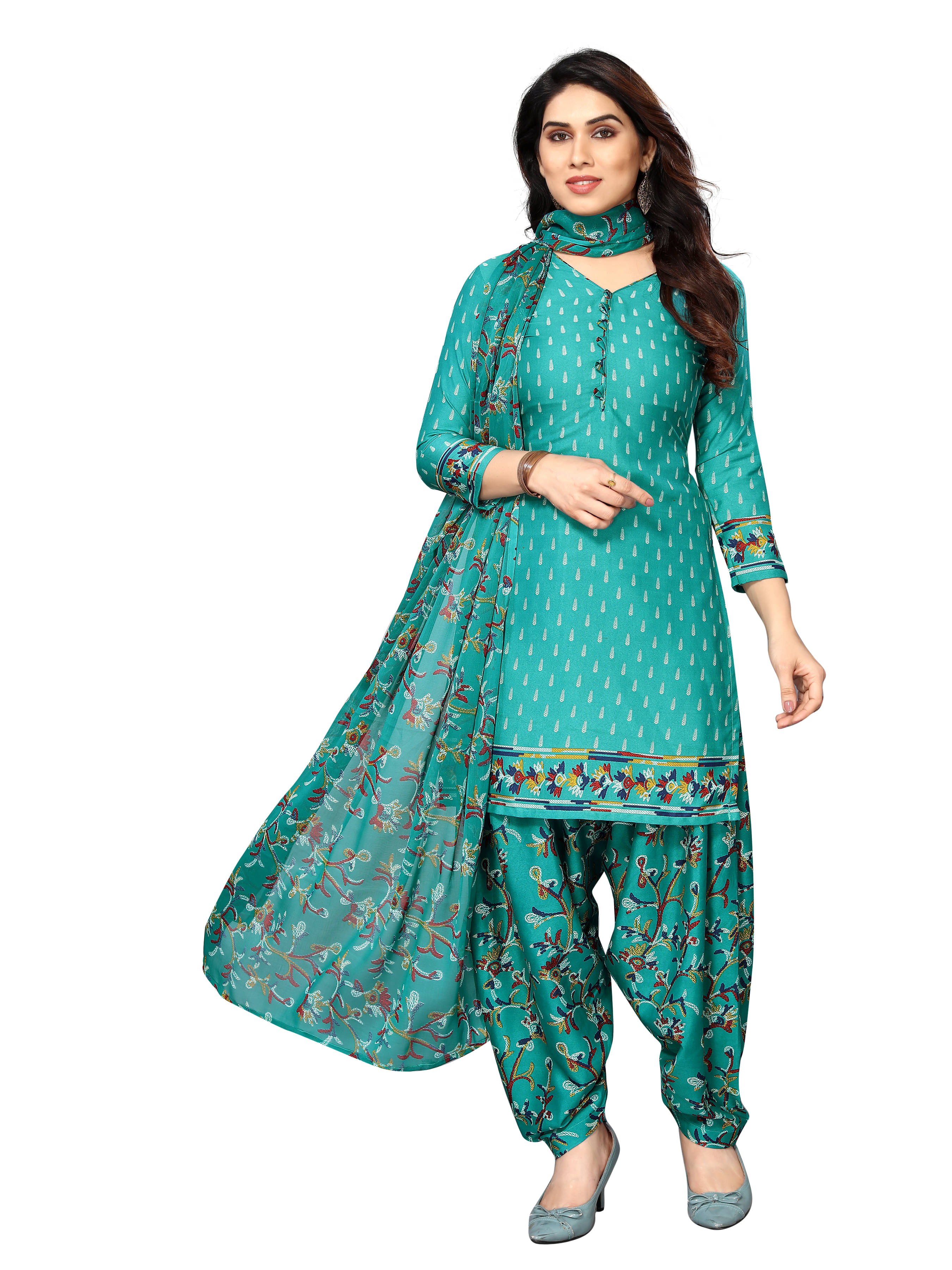     			Sidhidata Unstitched Crepe Printed Dress Material - Sea Green ( Pack of 1 )