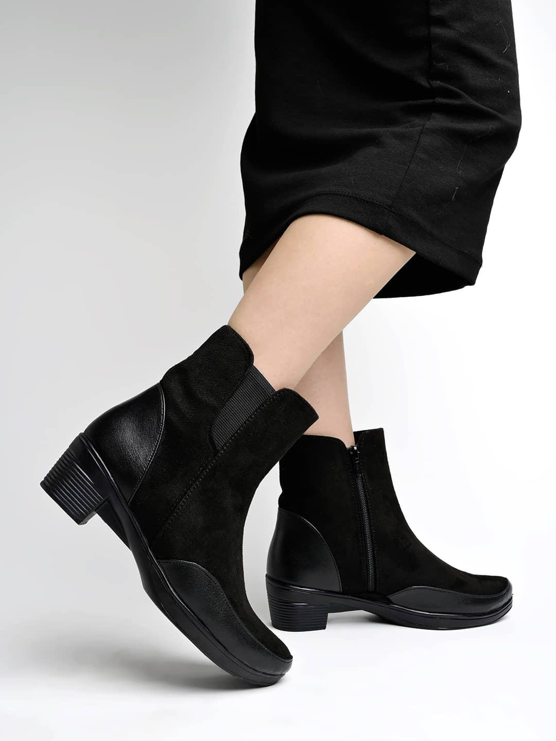 Stylestry Black Women's Ankle Length Boots