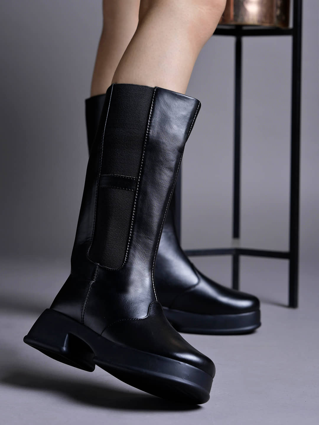 Stylestry Black Women's Mid Calf Length Boots