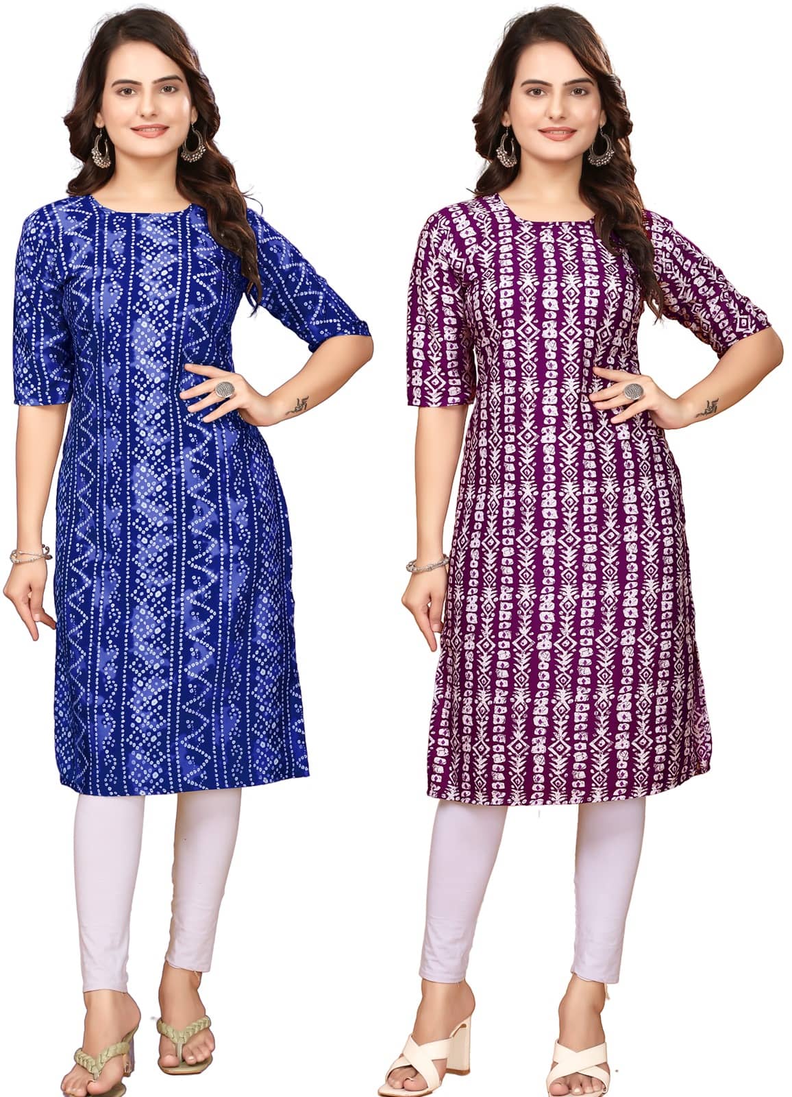 VACHHARAJ DEASIGN Pack of 2 Crepe Printed Straight Women's Kurti - ( Blue,Maroon ) - Kurtis, Tunics | Buy online on ZillyBuy