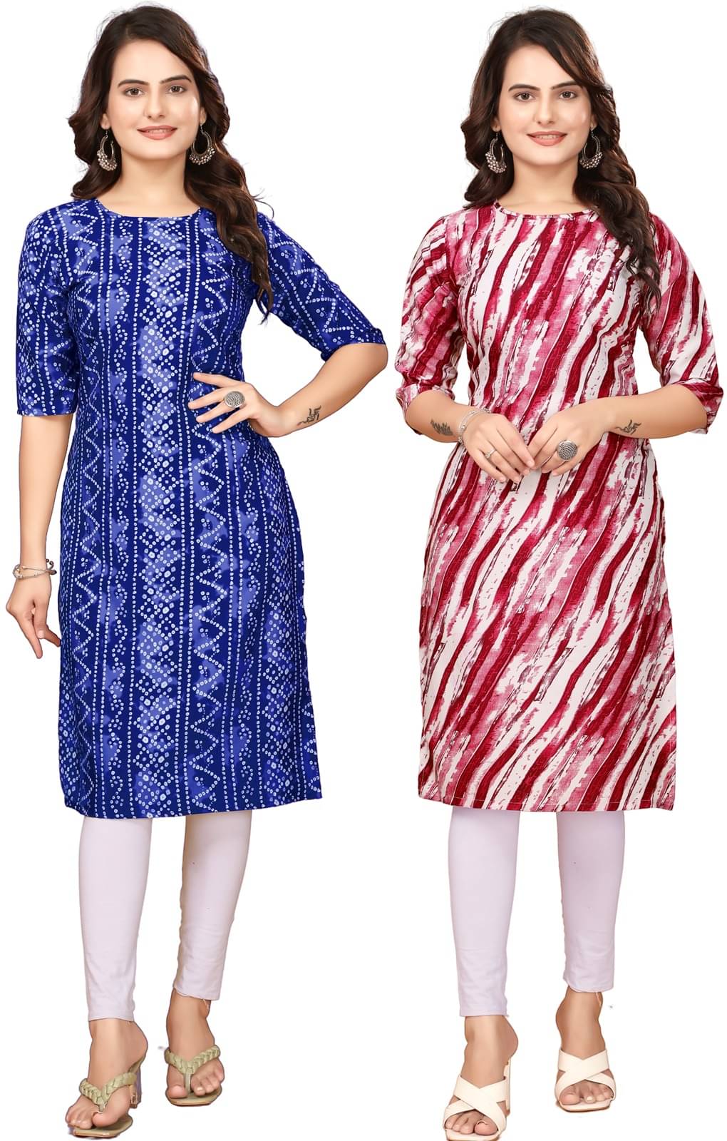     			VACHHARAJ DEASIN Pack of 2 Crepe Printed Straight Women's Kurti - ( Blue,Red )
