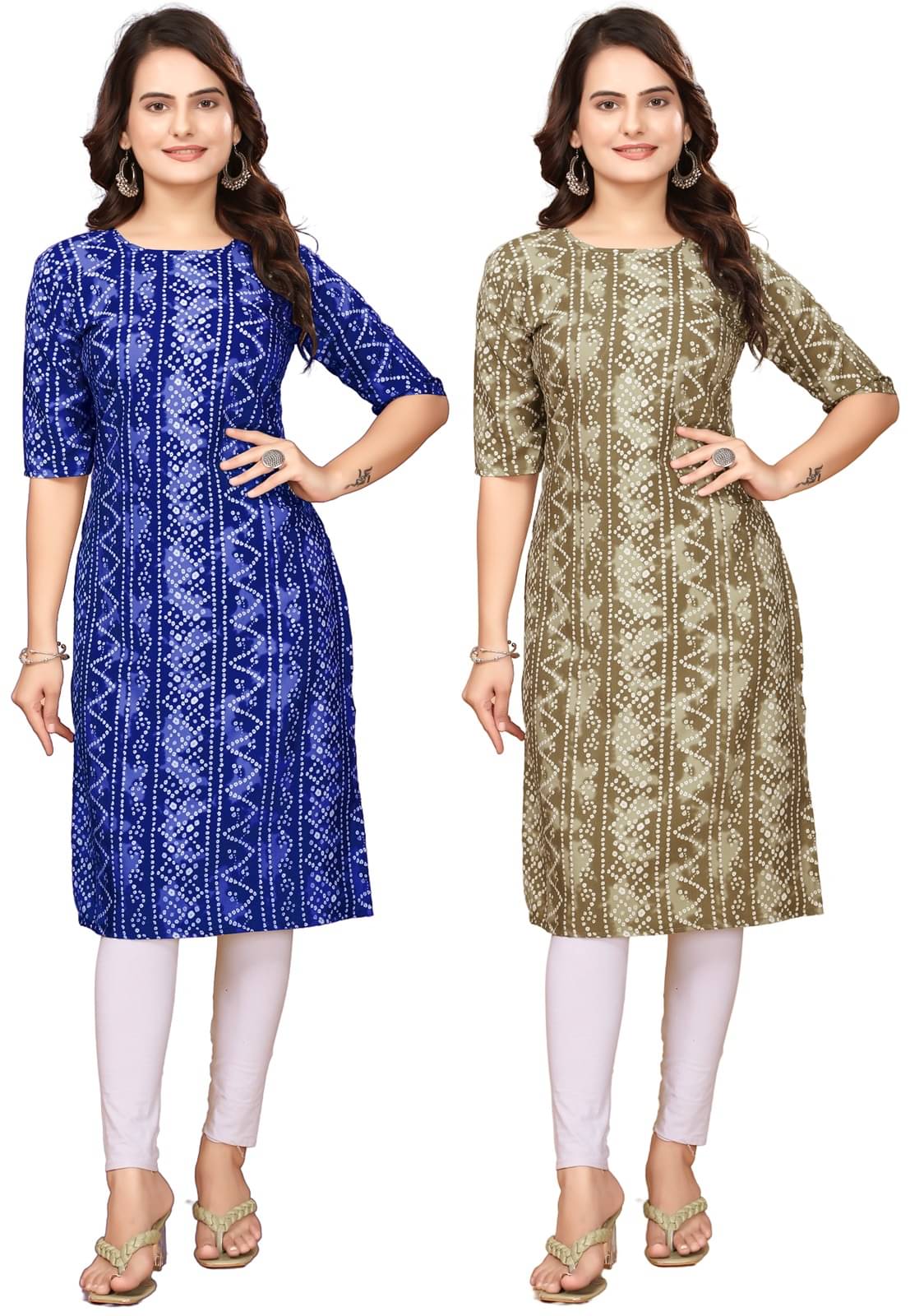 VACHHRAJ DESIGN Pack of 2 Crepe Printed Straight Women's Kurti - ( Blue,Multicolor ) VACHHRAJ DESIGN Pack of 2 Crepe Printed Straight Women's Kurti - ( Blue,Multicolor )
