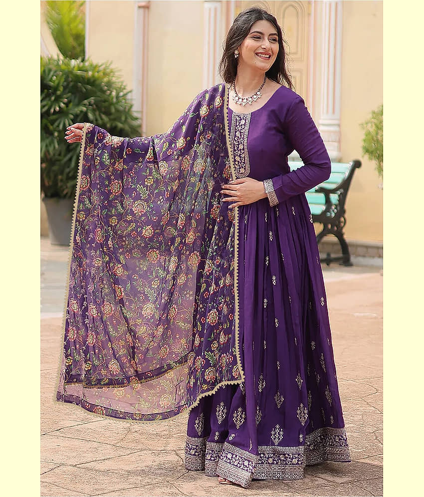 kedar fab Purple Anarkali Georgette Women's Stitched Ethnic Gown ( Pack of 1 ) - Unstitched Fabrics | Buy online on ZillyBuy