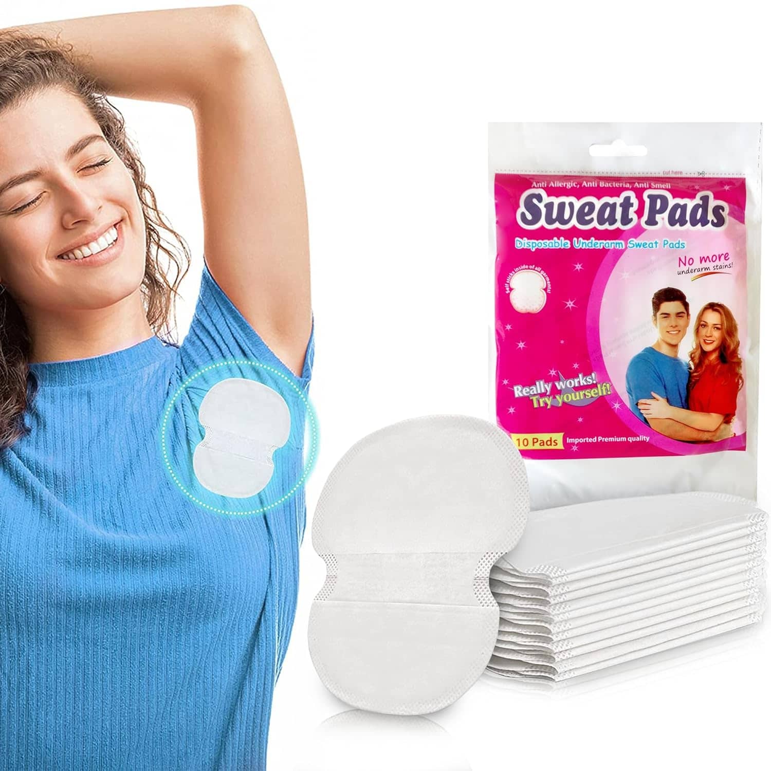 10 Pcs Underarms Sweat Pads Disposable Sweat Absorbent, Stain Proof, Anti-Bacterial Technology, Odour Control, Skin Friendly, Safe on Fabrics