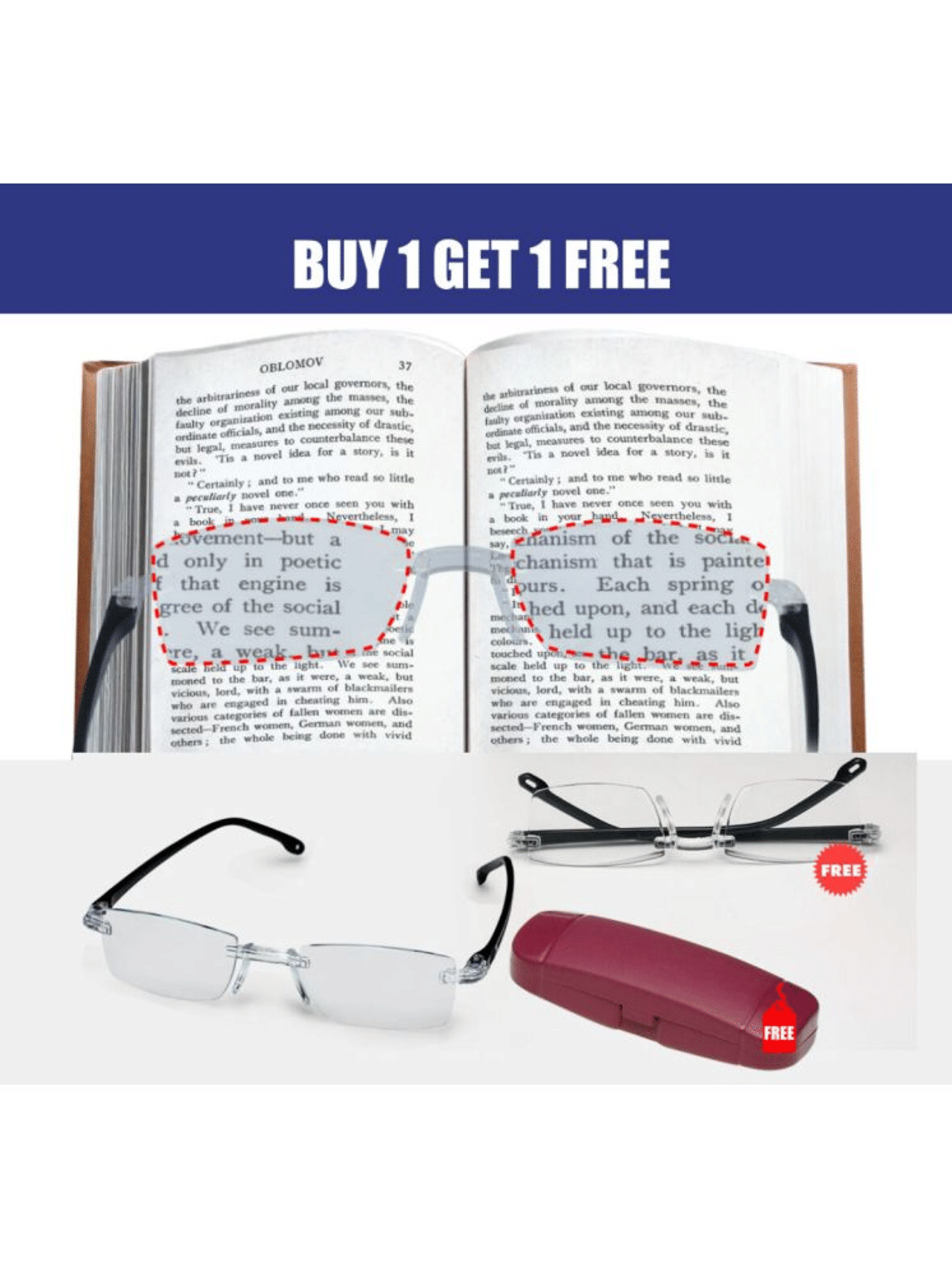     			Abrexo Oval Rimless Reading Glasses