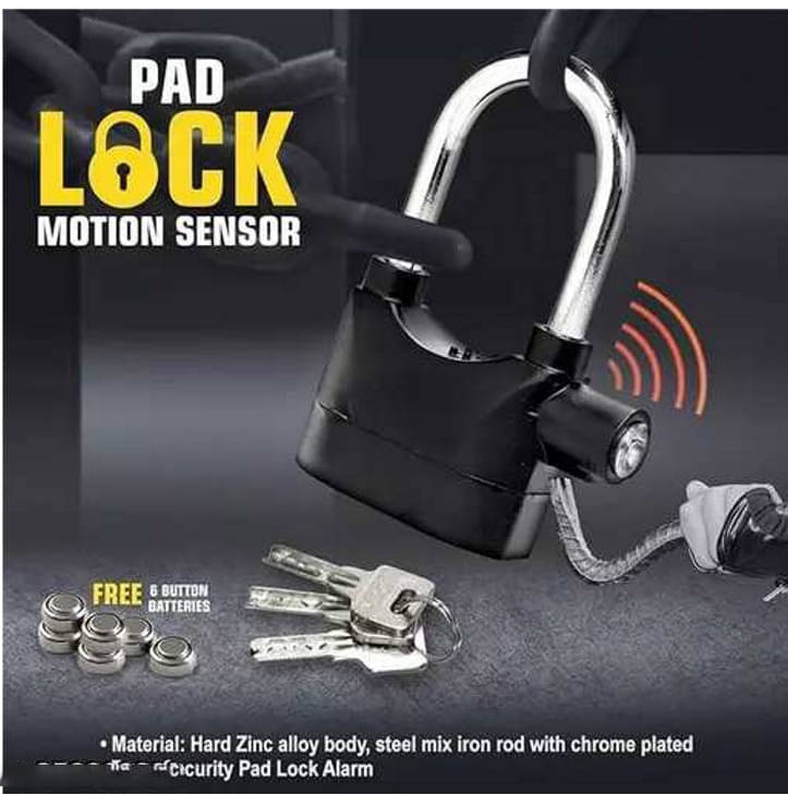 Alarm Security Lock With Motion Sensor And 3 Keys, Metallic Finish (Black) Alarm Security Lock With Motion Sensor And 3 Keys, Metallic Finish (Black)