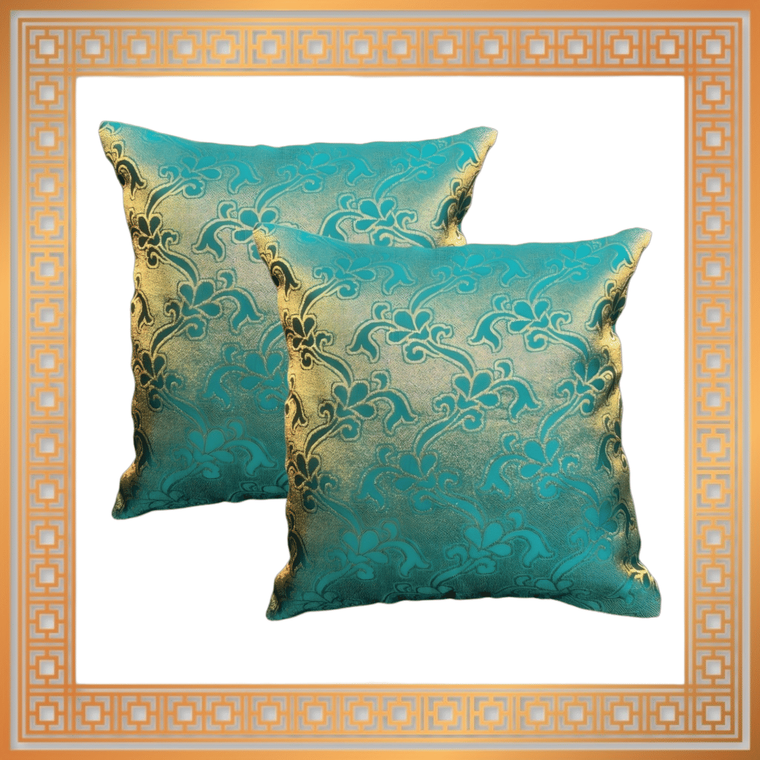 BMAP Set of 2 Brocade Ethnic Square Cushion Cover (40X40)cm - Green BMAP Set of 2 Brocade Ethnic Square Cushion Cover (40X40)cm - Green