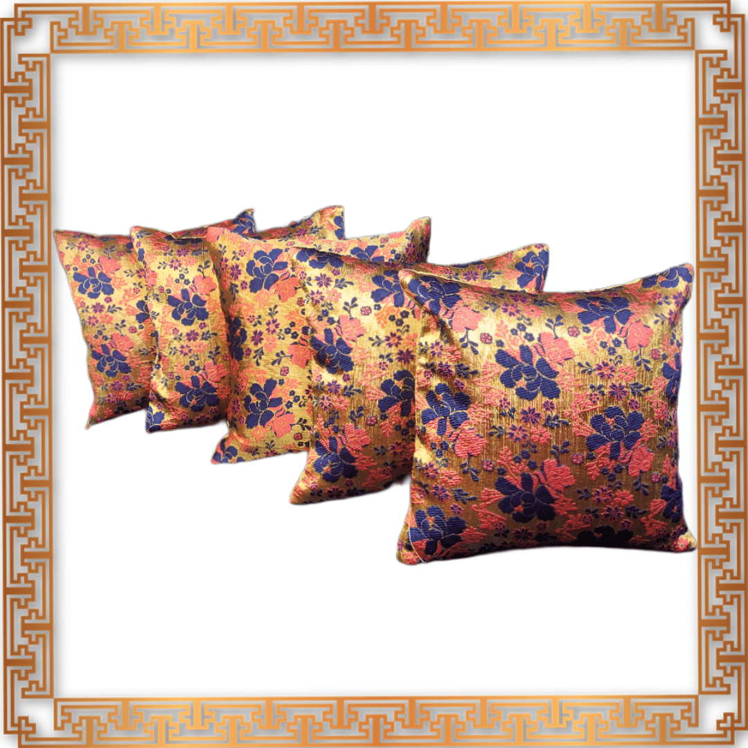     			BMAP Set of 5 Brocade Floral Square Cushion Cover (40X40)cm - Navy