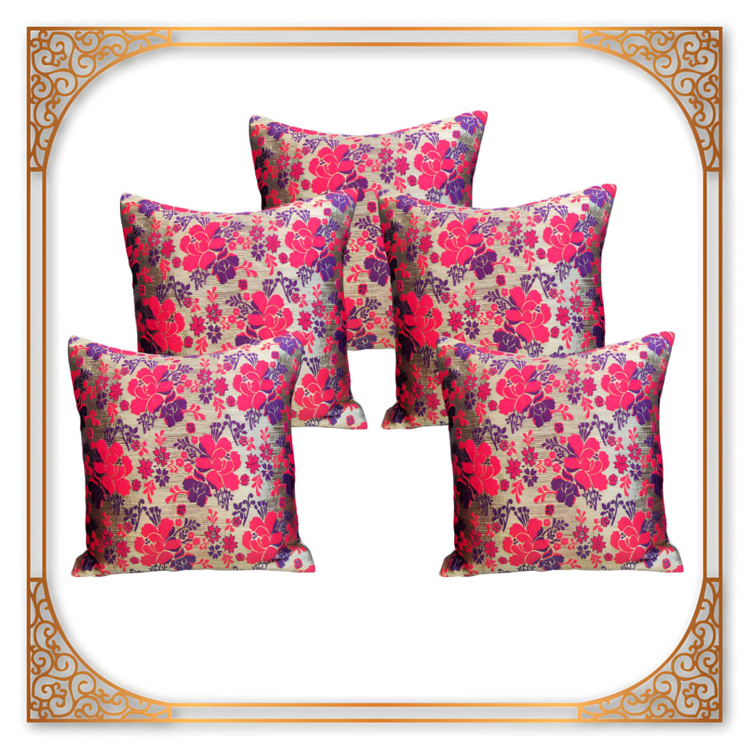 BMAP Set of 5 Brocade Floral Square Cushion Cover (40X40)cm - Multi BMAP Set of 5 Brocade Floral Square Cushion Cover (40X40)cm - Multi