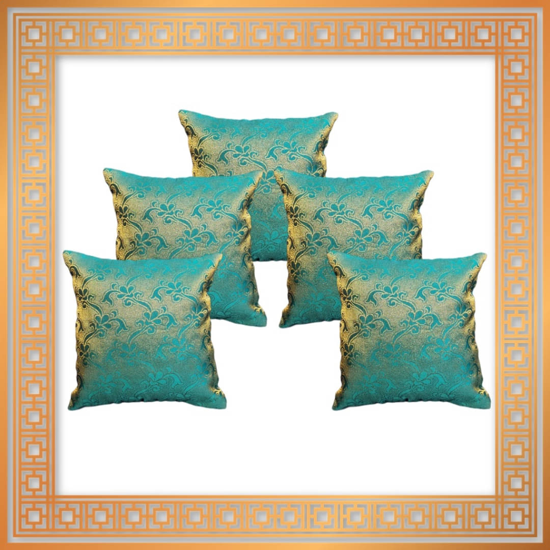 BMAP Set of 5 Brocade Ethnic Square Cushion Cover (40X40)cm - Green BMAP Set of 5 Brocade Ethnic Square Cushion Cover (40X40)cm - Green