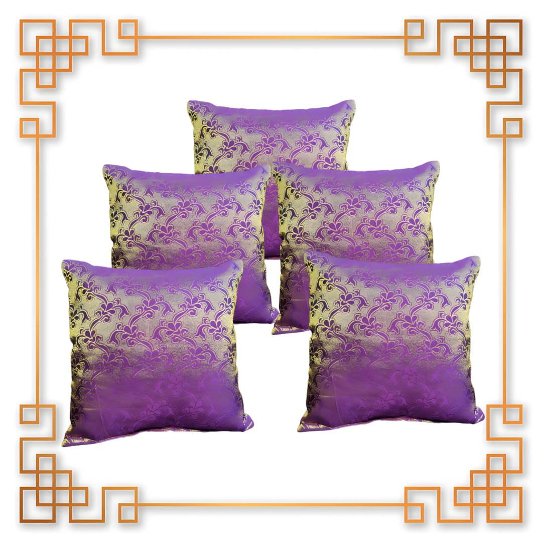 BMAP Set of 5 Brocade Floral Square Cushion Cover (30X30)cm - Purple BMAP Set of 5 Brocade Floral Square Cushion Cover (30X30)cm - Purple