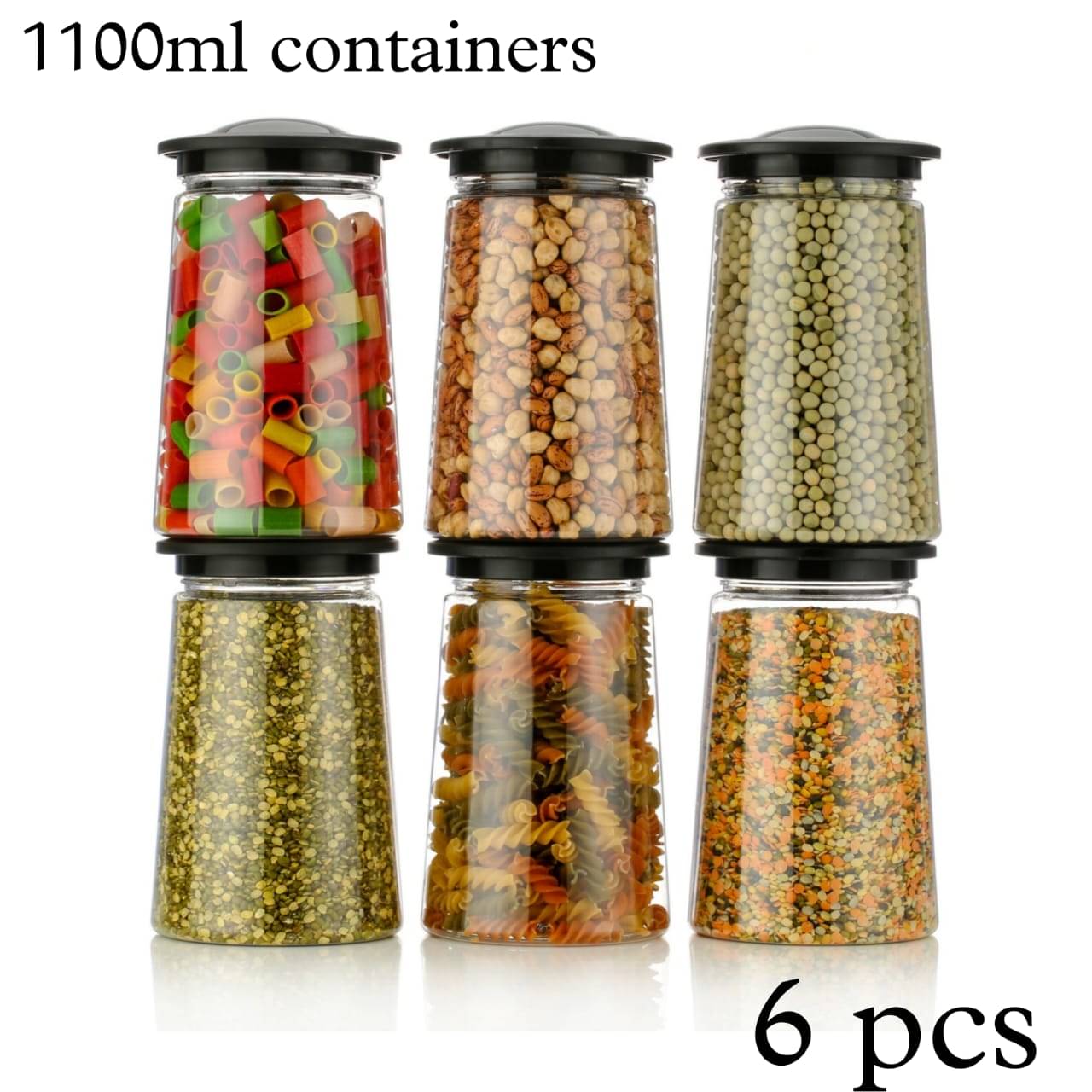     			BRANZY Kitchen storage Plastic Black Food Container ( Set of 6 )