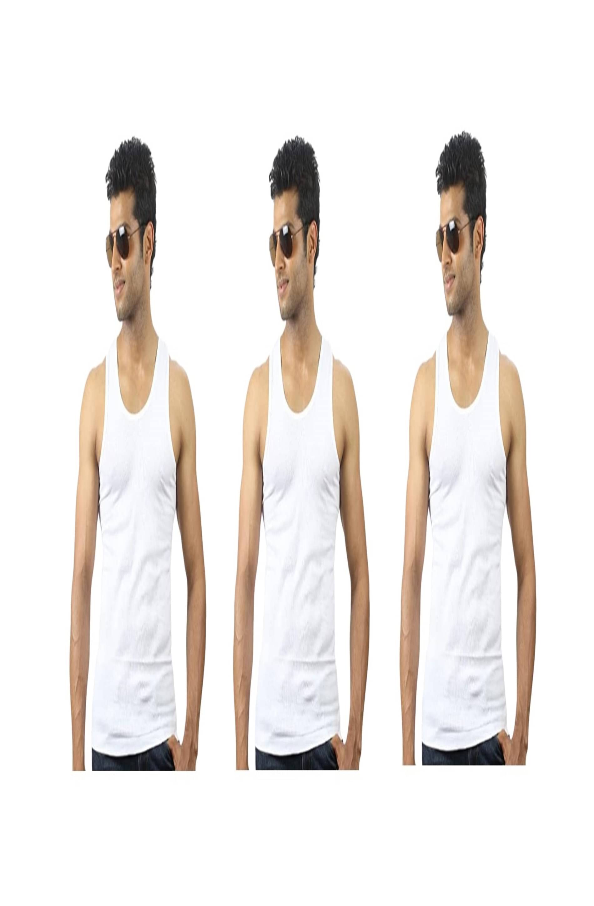D1 DIFFERENT ONE Pack of 3 Cotton Basic Vest For Men ( White ) D1 DIFFERENT ONE Pack of 3 Cotton Basic Vest For Men ( White )